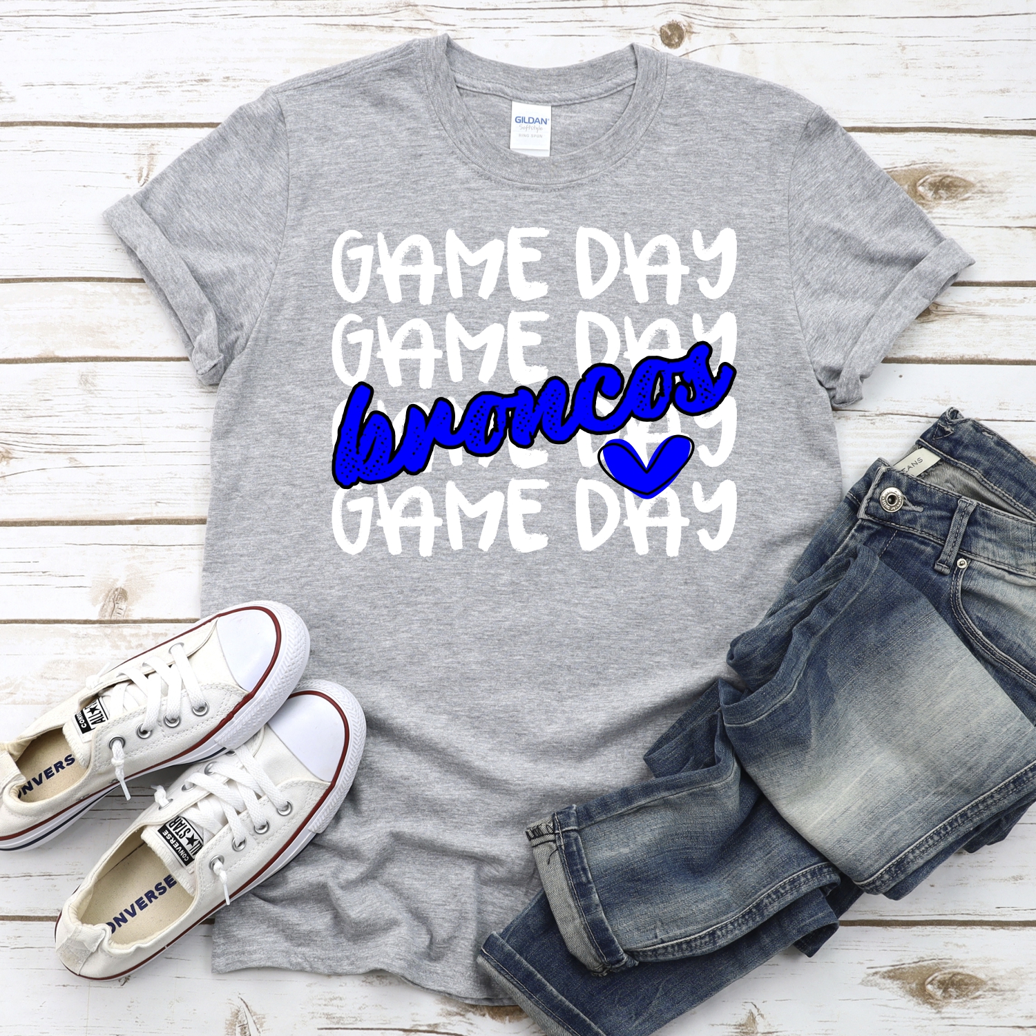 CUSTOM BRONCOS Game Day stacked WHITE *DTF* Transfer - Image 2