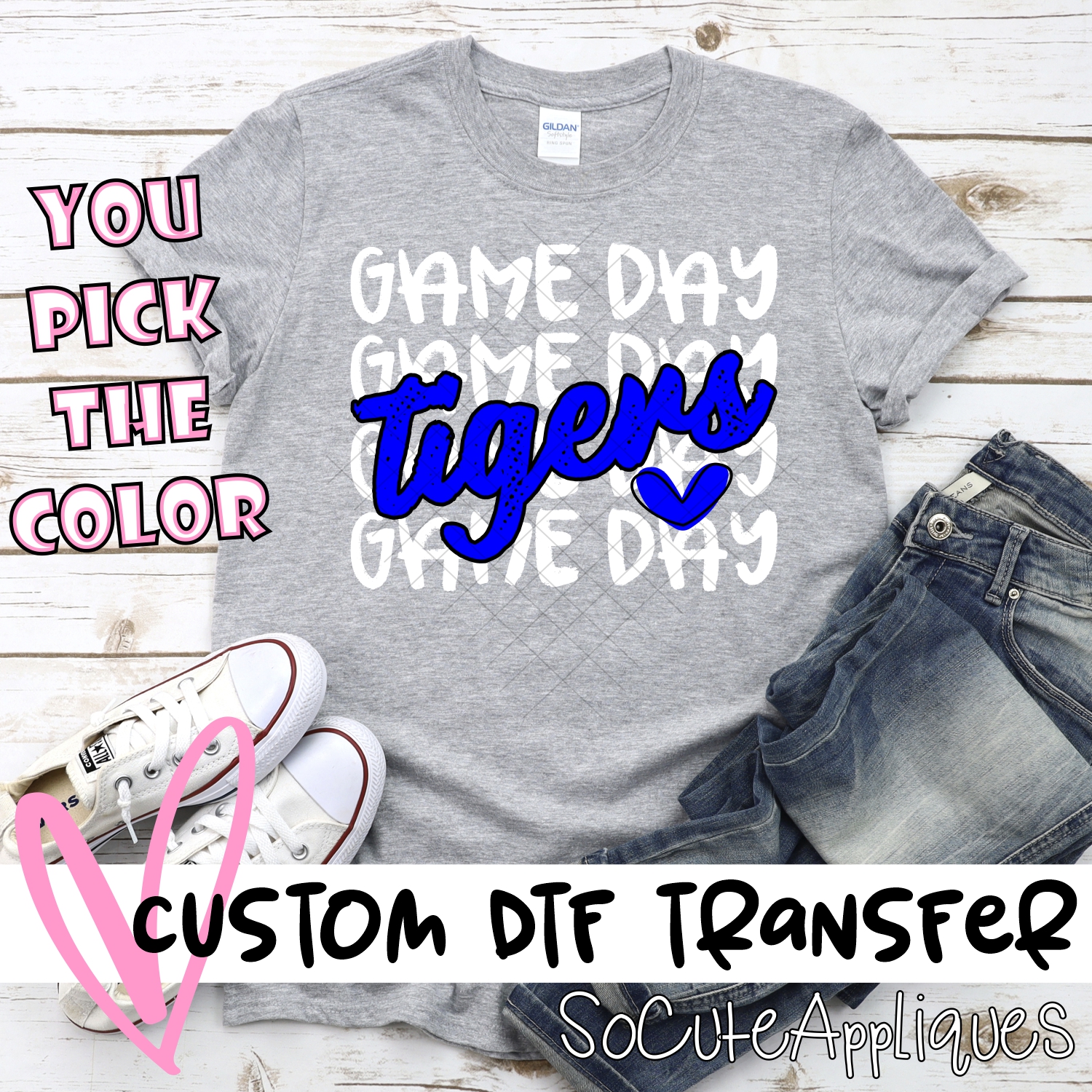 CUSTOM TIGERS Game Day stacked WHITE *DTF* Transfer