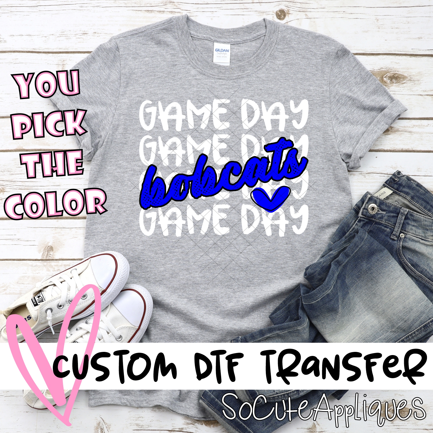 CUSTOM BOBCATS Game Day stacked WHITE *DTF* Transfer