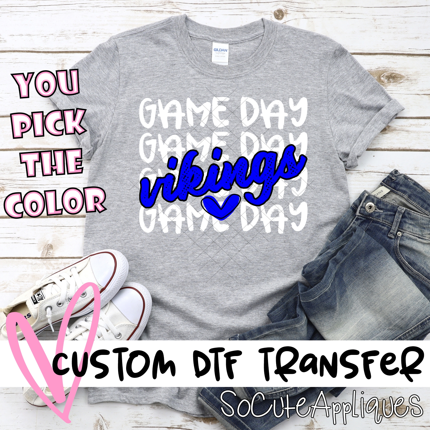 CUSTOM VIKINGS Game Day stacked WHITE *DTF* Transfer