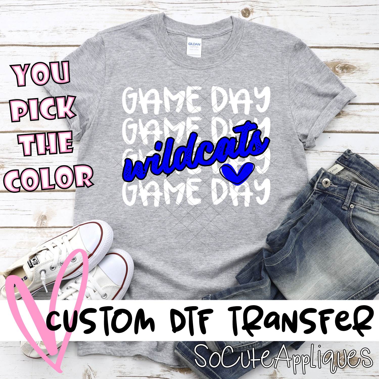 CUSTOM WILDCATS Game Day stacked WHITE *DTF* Transfer