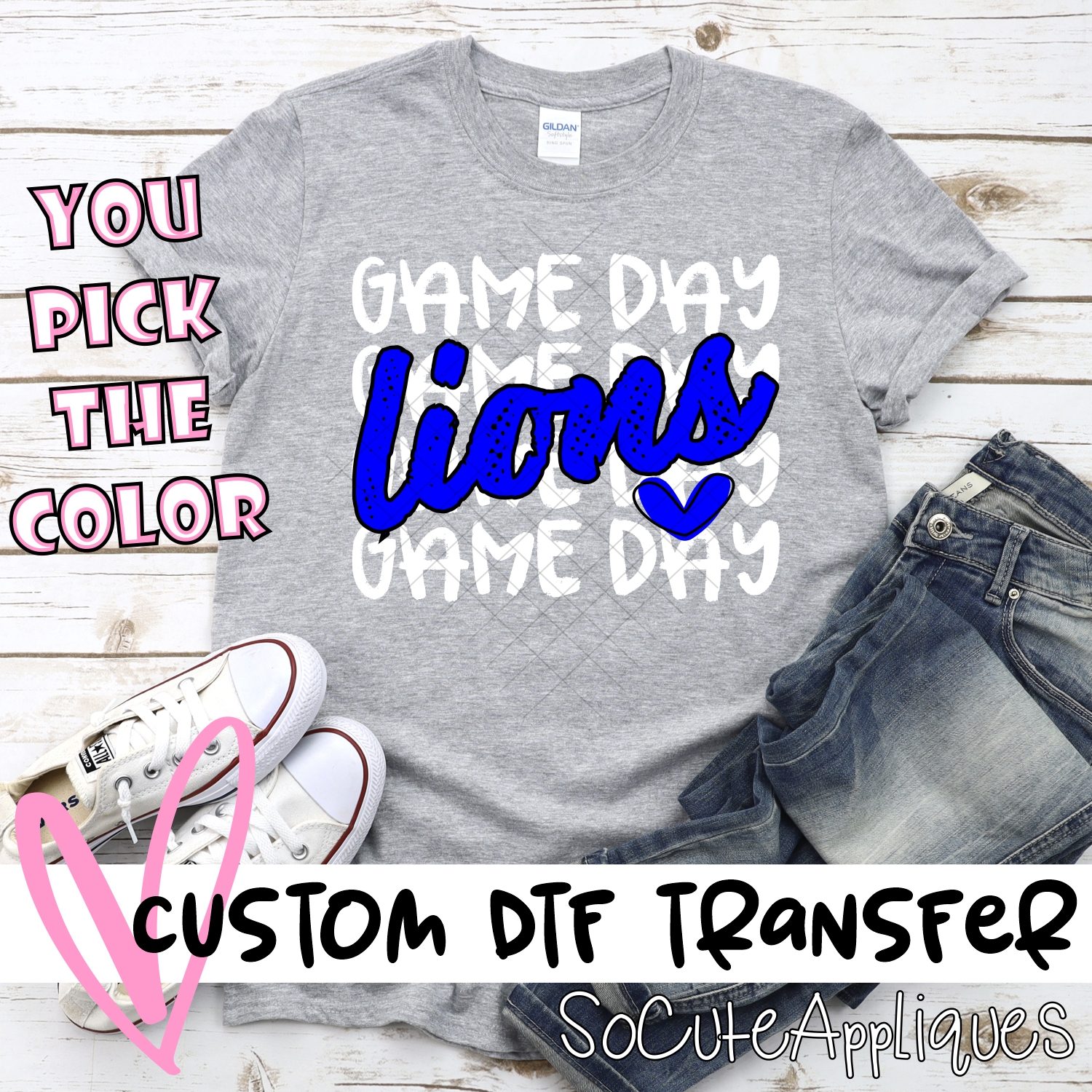CUSTOM LIONS Game Day stacked WHITE *DTF* Transfer