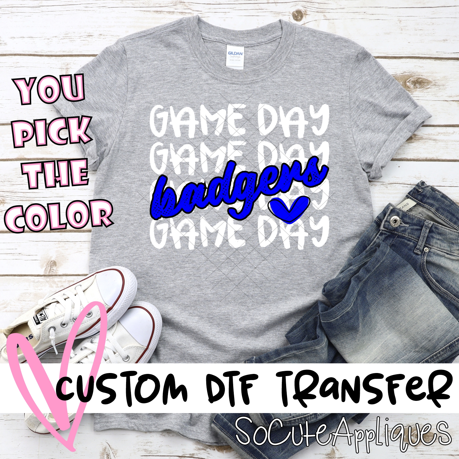 CUSTOM BADGERS Game Day stacked WHITE *DTF* Transfer