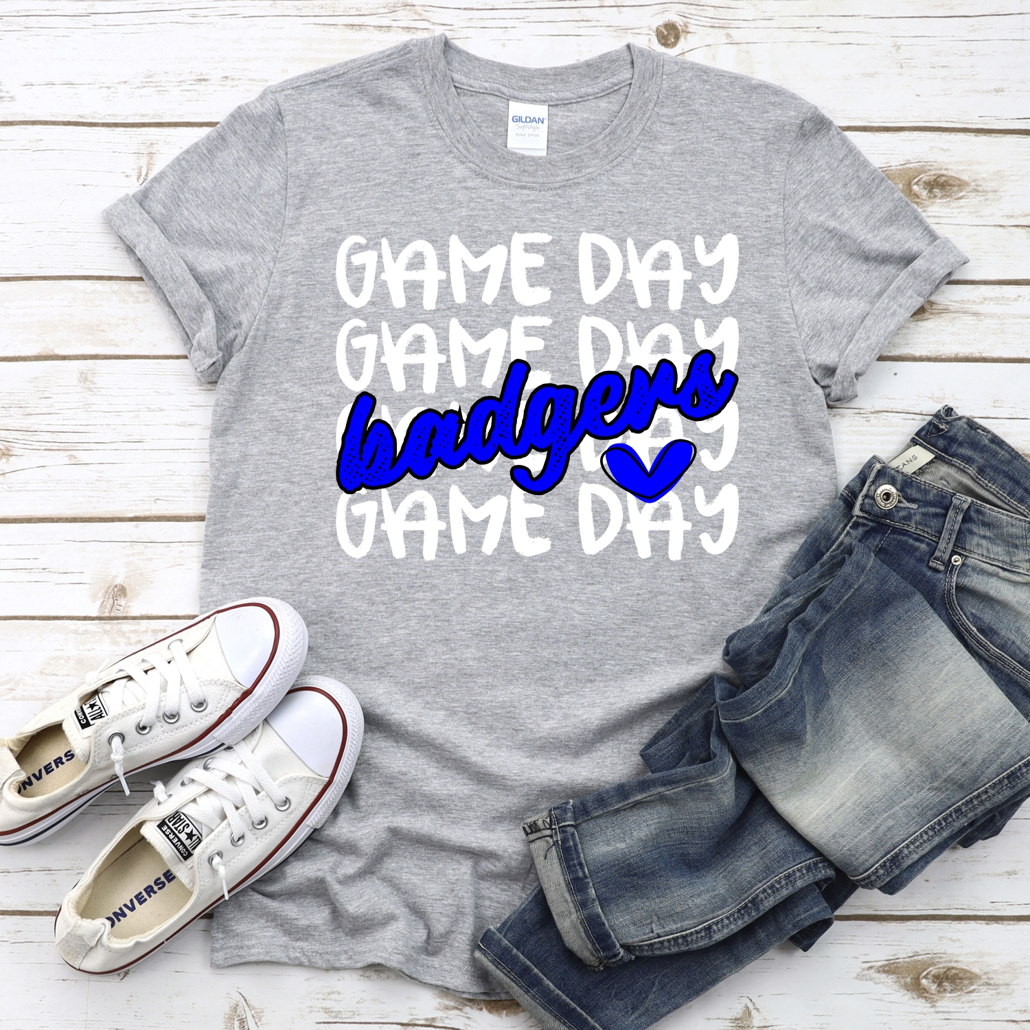 CUSTOM BADGERS Game Day stacked WHITE *DTF* Transfer - Image 2
