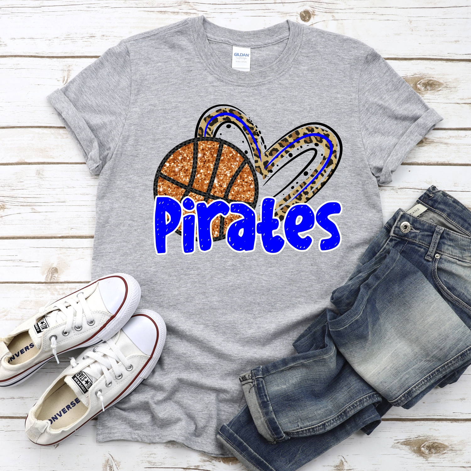CUSTOM PIRATES (faux) glitter basketball leopard heart *DTF* Transfer - Image 2
