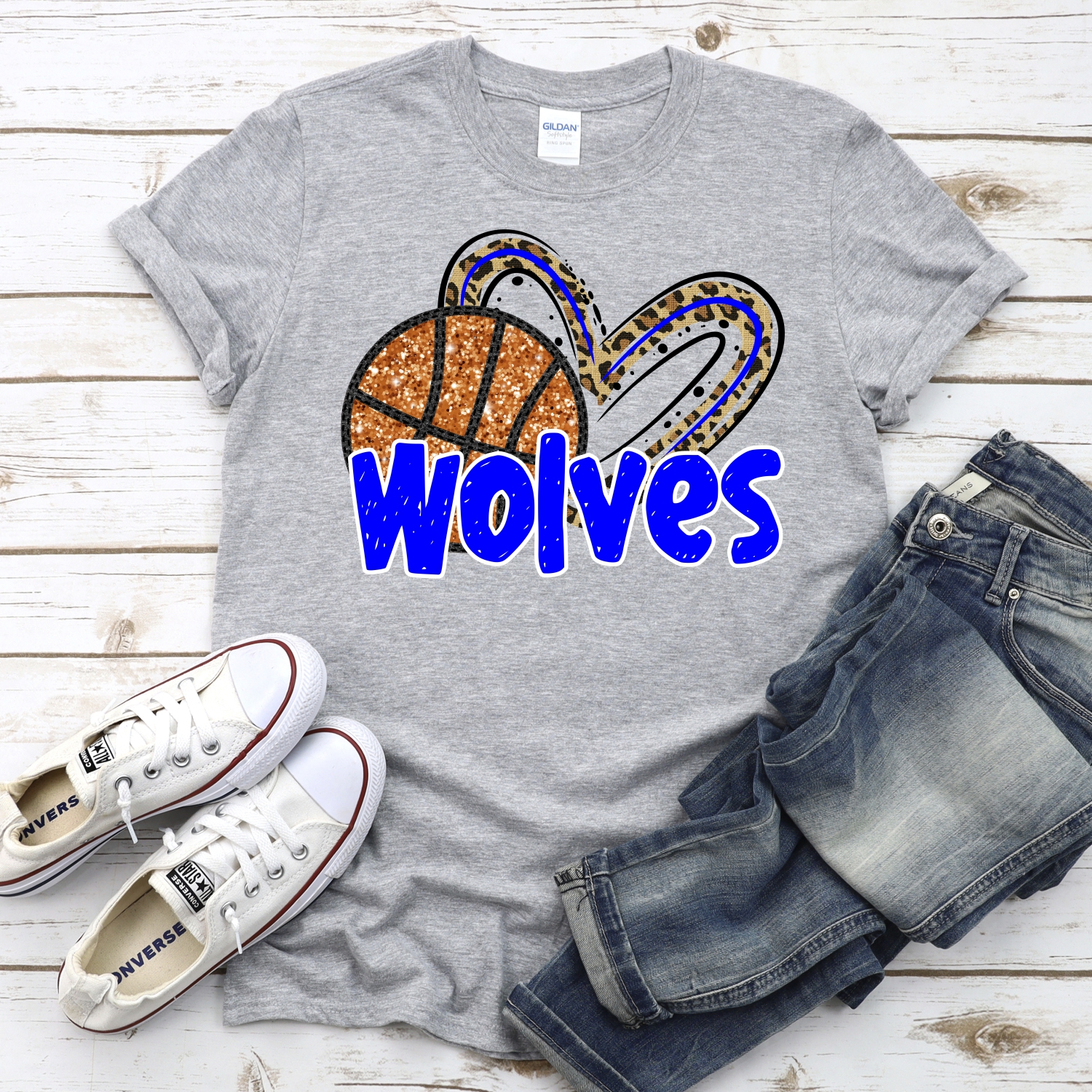 CUSTOM WOLVES (faux) glitter basketball leopard heart *DTF* Transfer - Image 2
