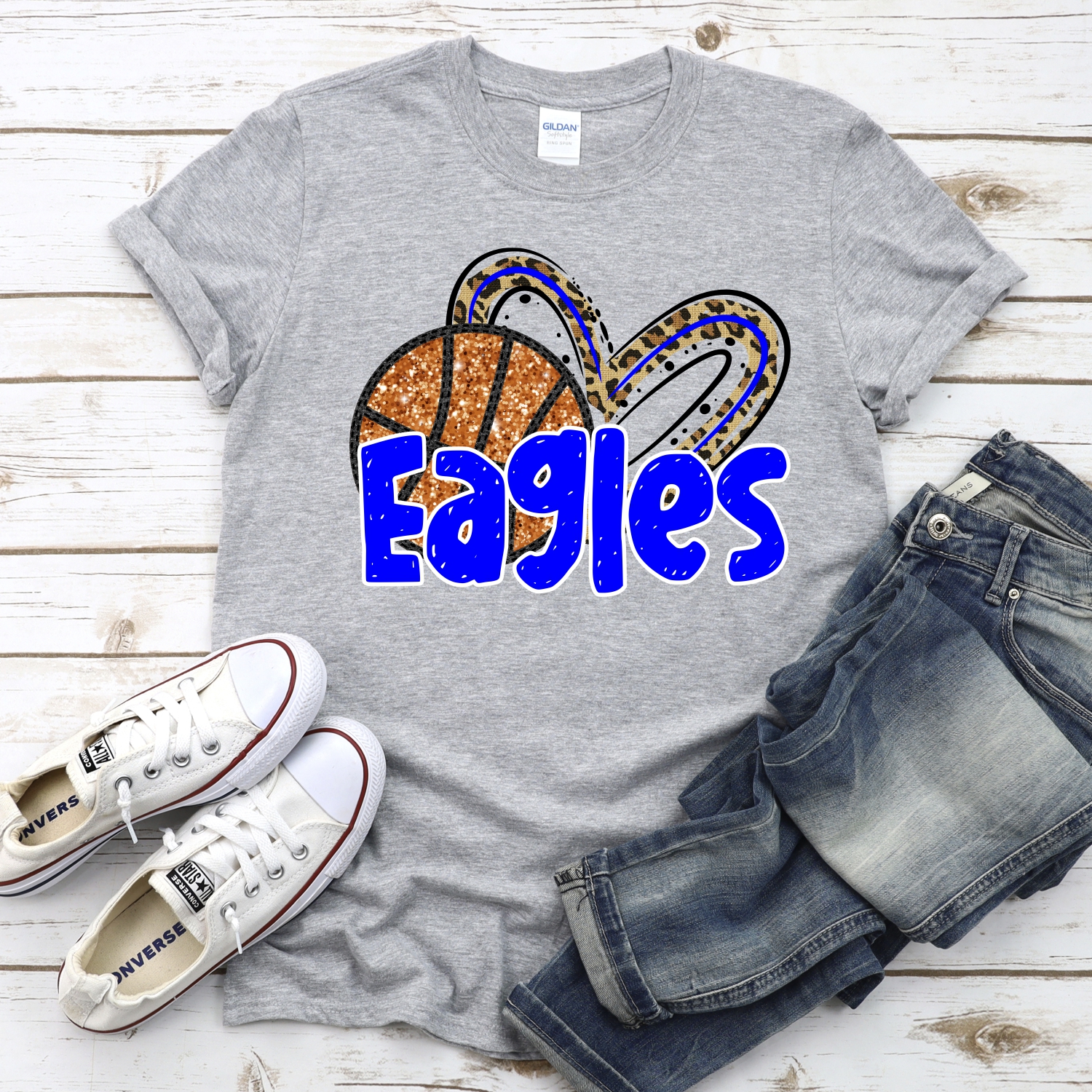 CUSTOM EAGLES (faux) glitter basketball leopard heart *DTF* Transfer - Image 2