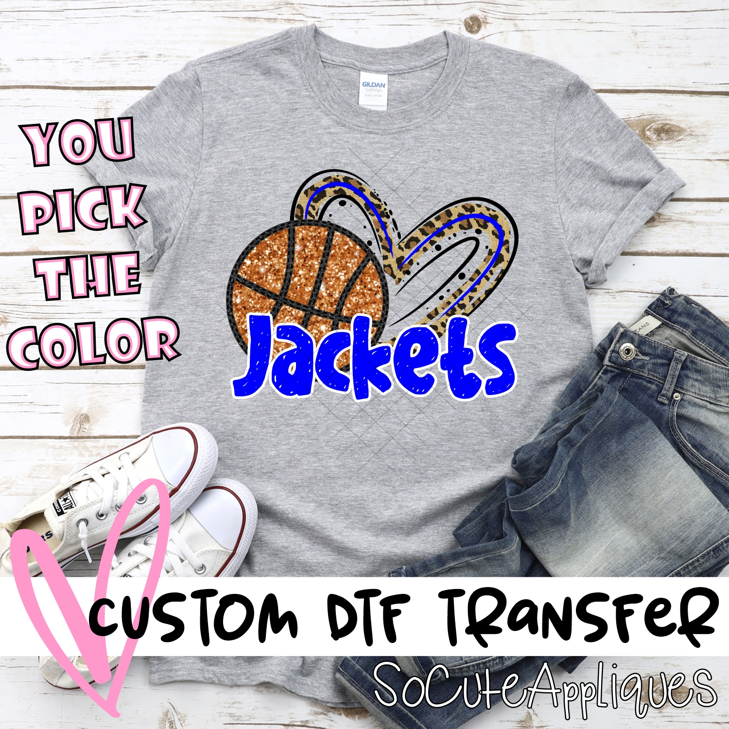 CUSTOM JACKETS (faux) glitter basketball leopard heart *DTF* Transfer