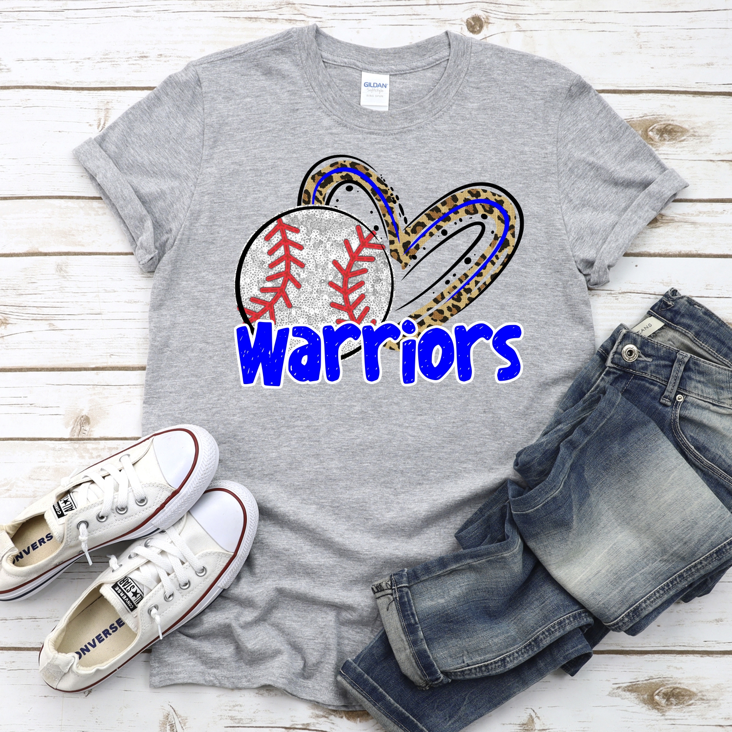 CUSTOM WARRIORS (faux) glitter baseball leopard heart *DTF* Transfers - Image 2