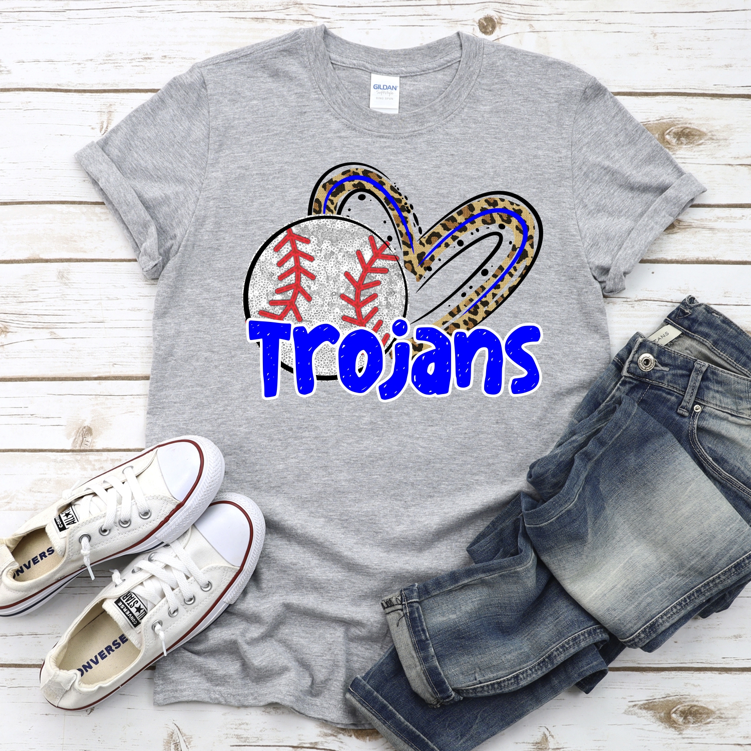 CUSTOM TROJANS (faux) glitter baseball leopard heart *DTF* Transfers - Image 2