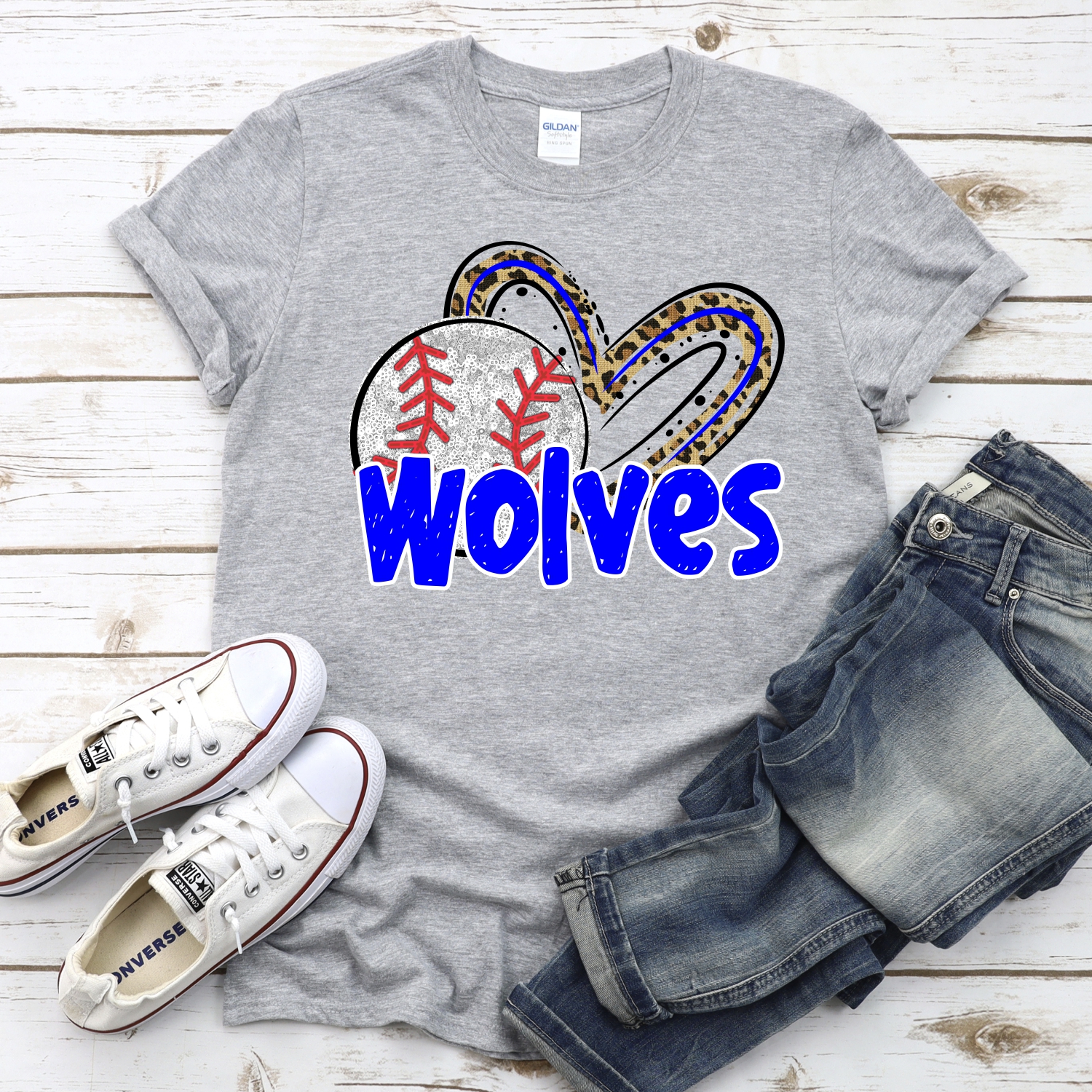 CUSTOM WOLVES (faux) glitter baseball leopard heart *DTF* Transfers - Image 2