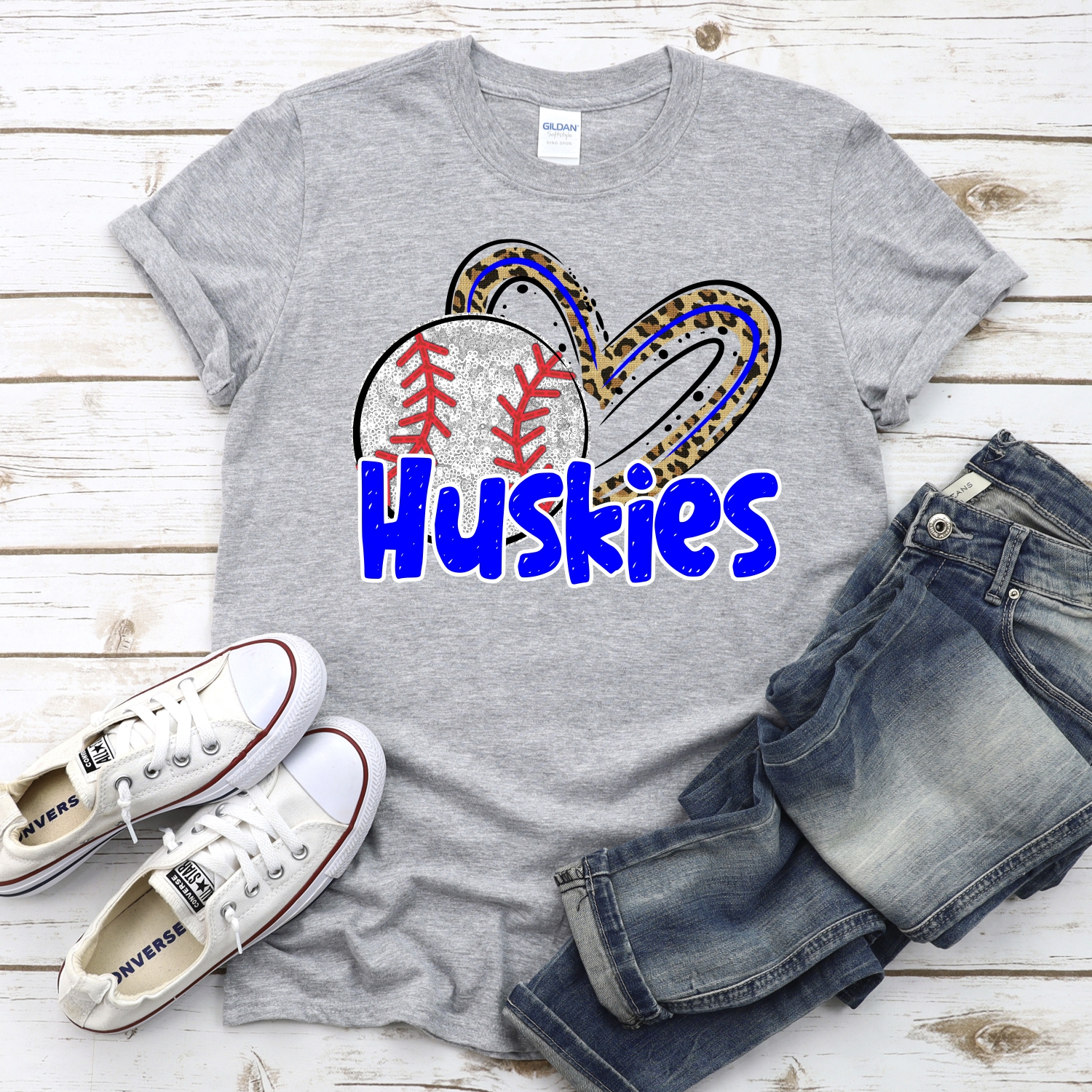 CUSTOM HUSKIES (faux) glitter baseball leopard heart *DTF* Transfers - Image 2