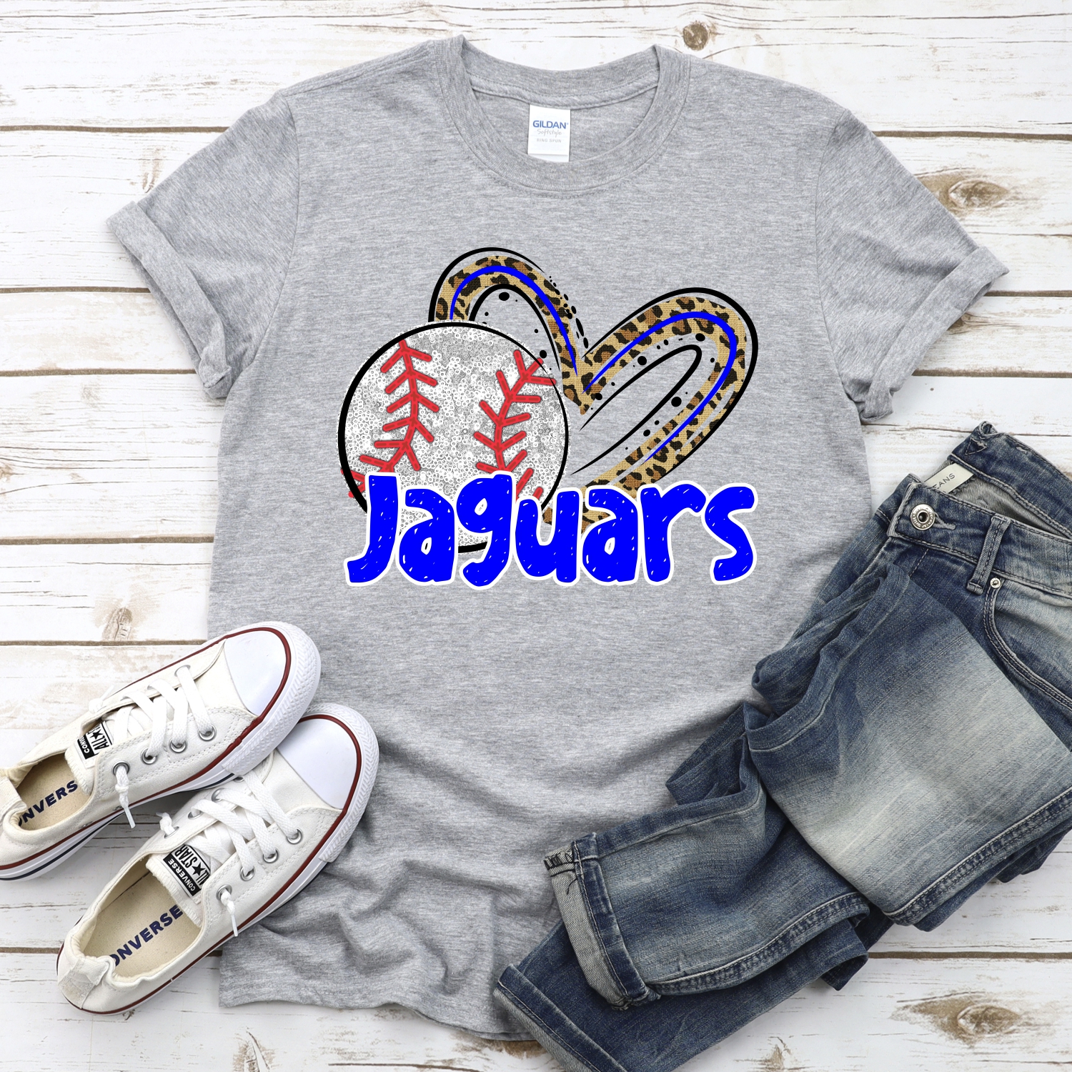 CUSTOM JAGUARS (faux) glitter baseball leopard heart *DTF* Transfers - Image 2