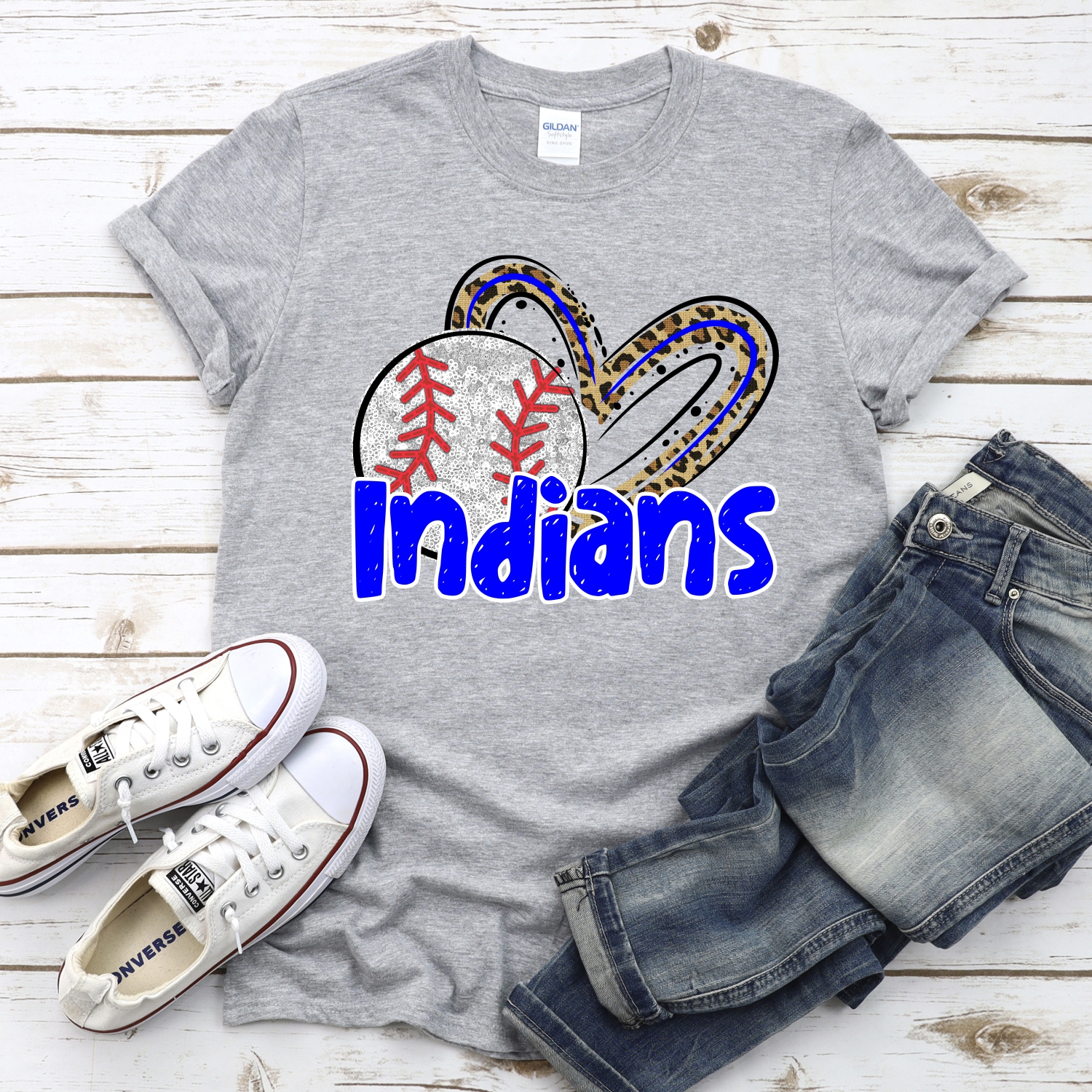 CUSTOM INDIANS (faux) glitter baseball leopard heart *DTF* Transfers - Image 2