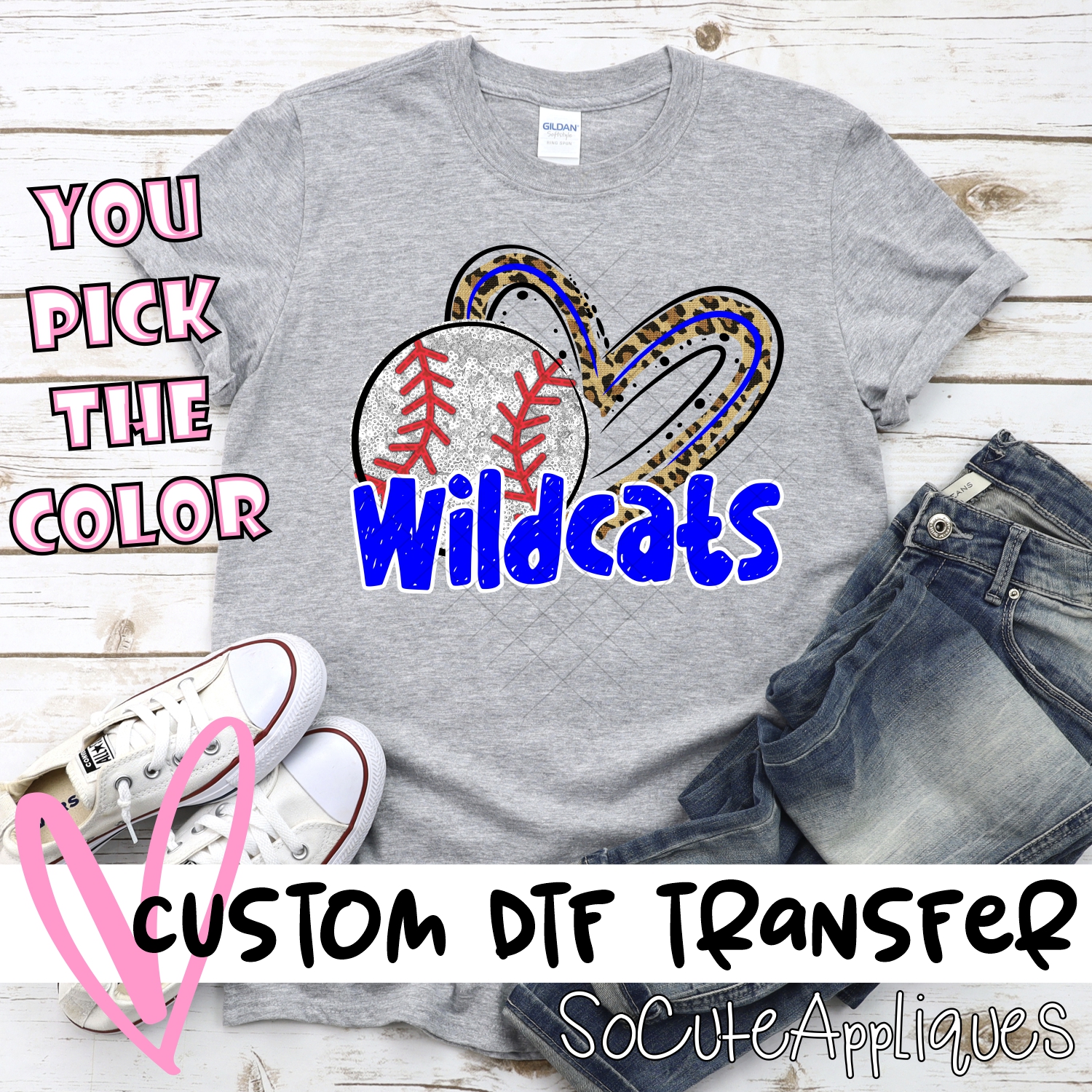 CUSTOM WILDCATS (faux) glitter baseball leopard heart *DTF* Transfers