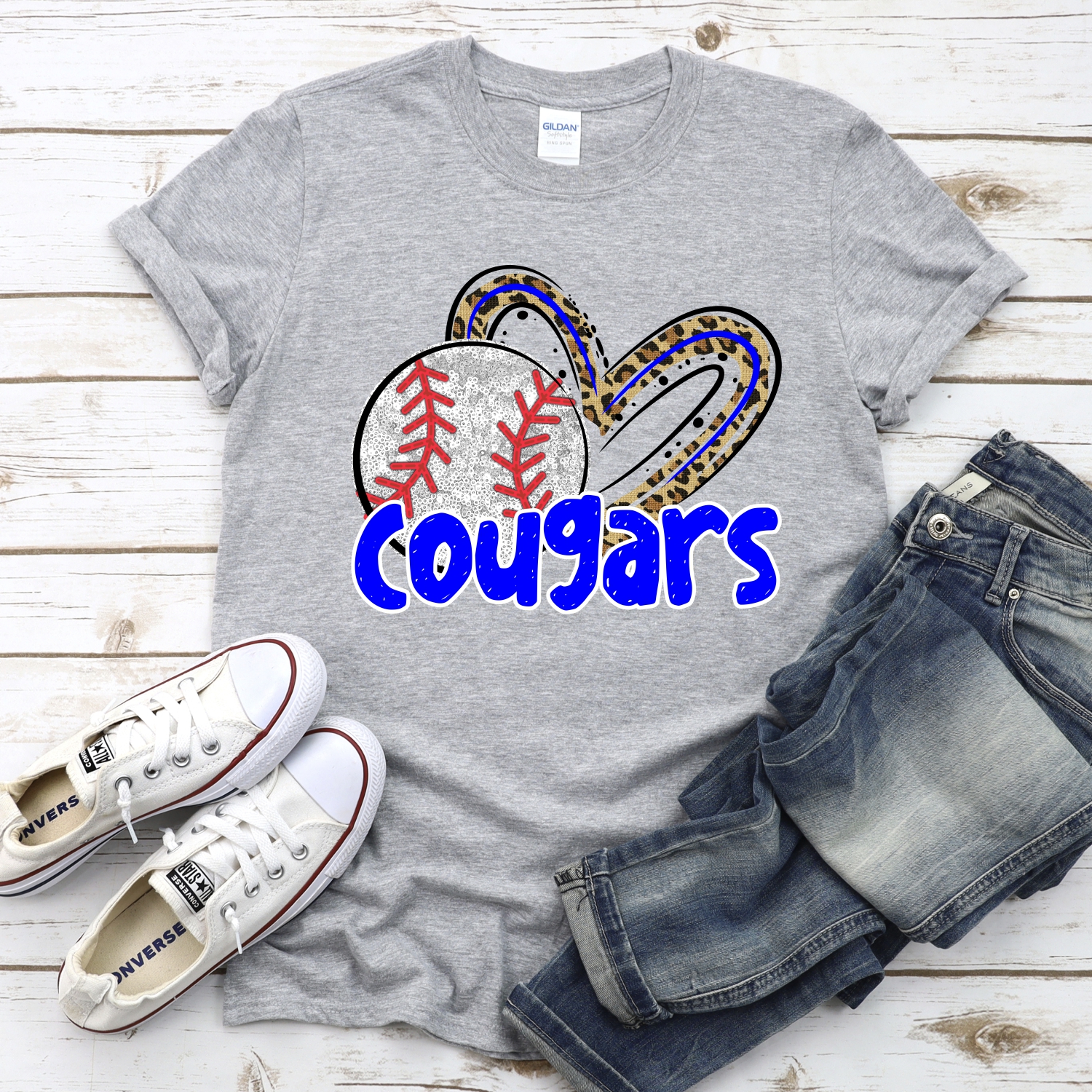 CUSTOM COUGARS (faux) glitter baseball leopard heart *DTF* Transfers - Image 2