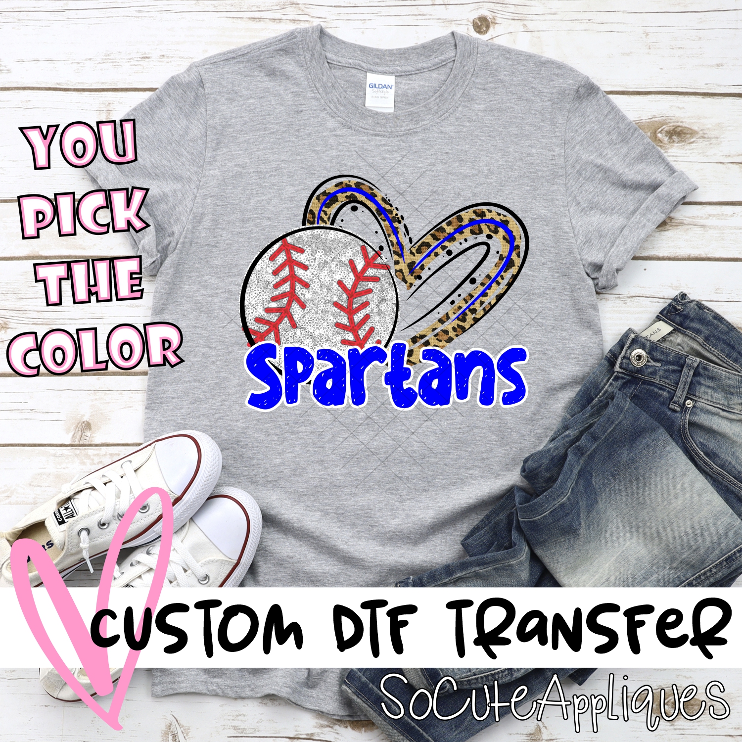 CUSTOM SPARTANS (faux) glitter baseball leopard heart *DTF* Transfers