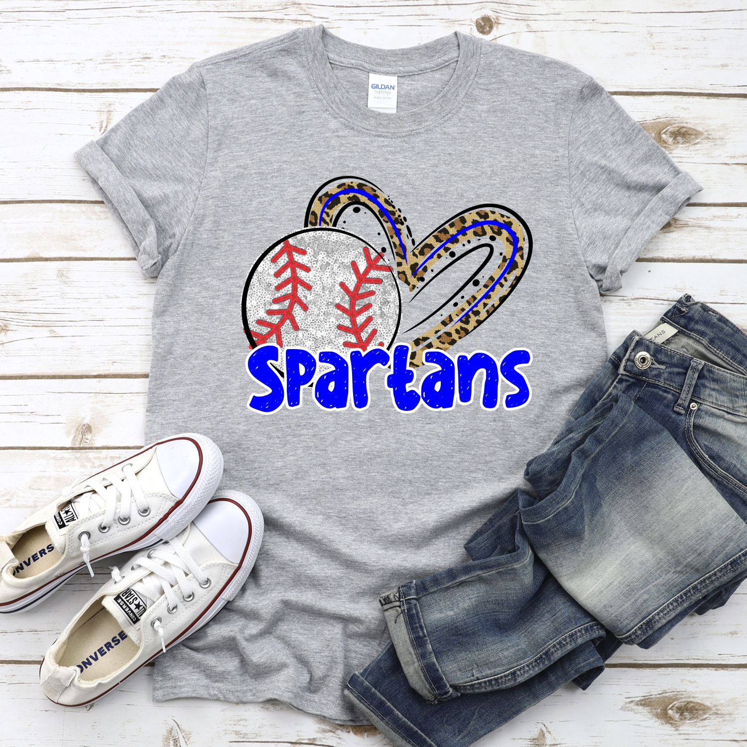 CUSTOM SPARTANS (faux) glitter baseball leopard heart *DTF* Transfers - Image 2