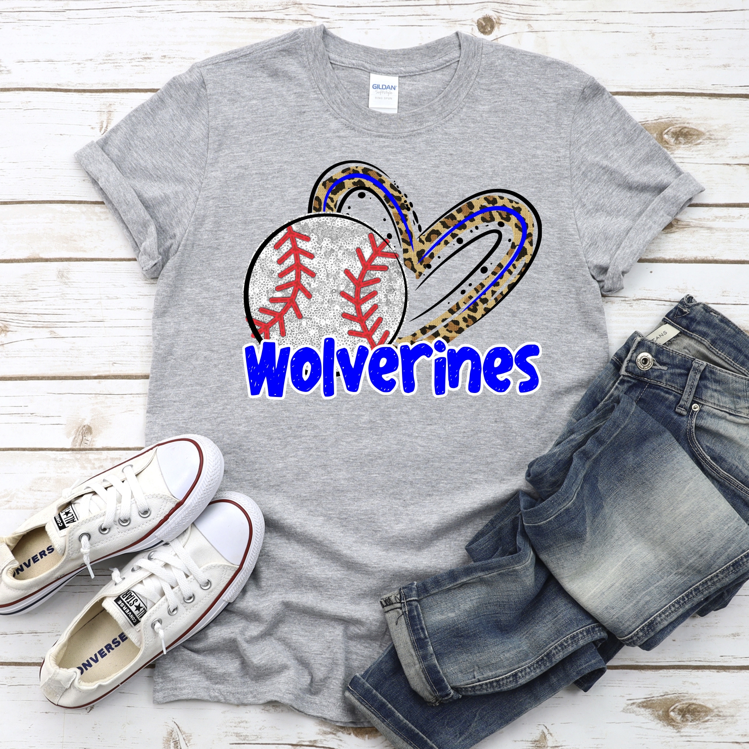 CUSTOM WOLVERINES (faux) glitter baseball leopard heart *DTF* Transfers - Image 2