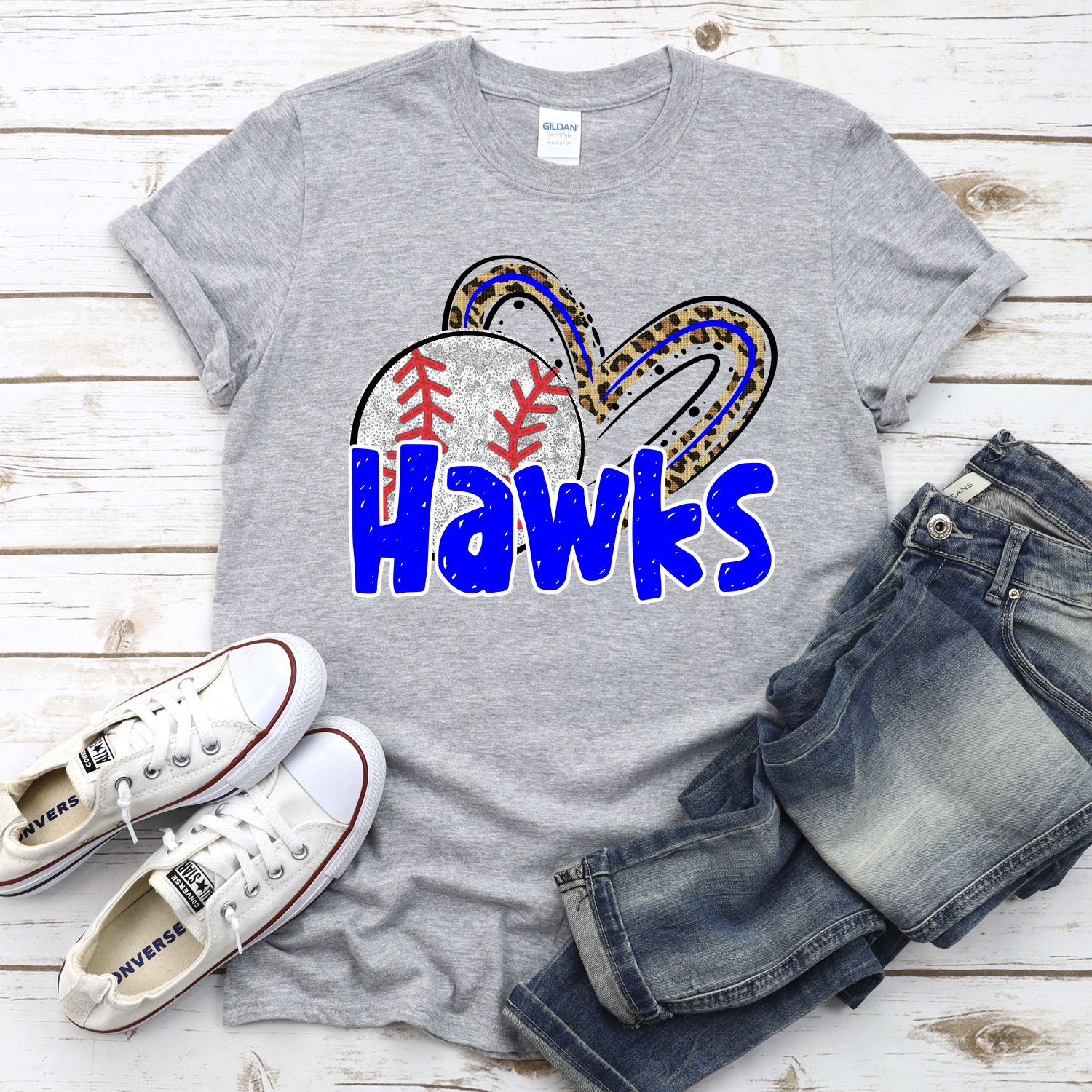 CUSTOM HAWKS (faux) glitter baseball leopard heart *DTF* Transfers - Image 2