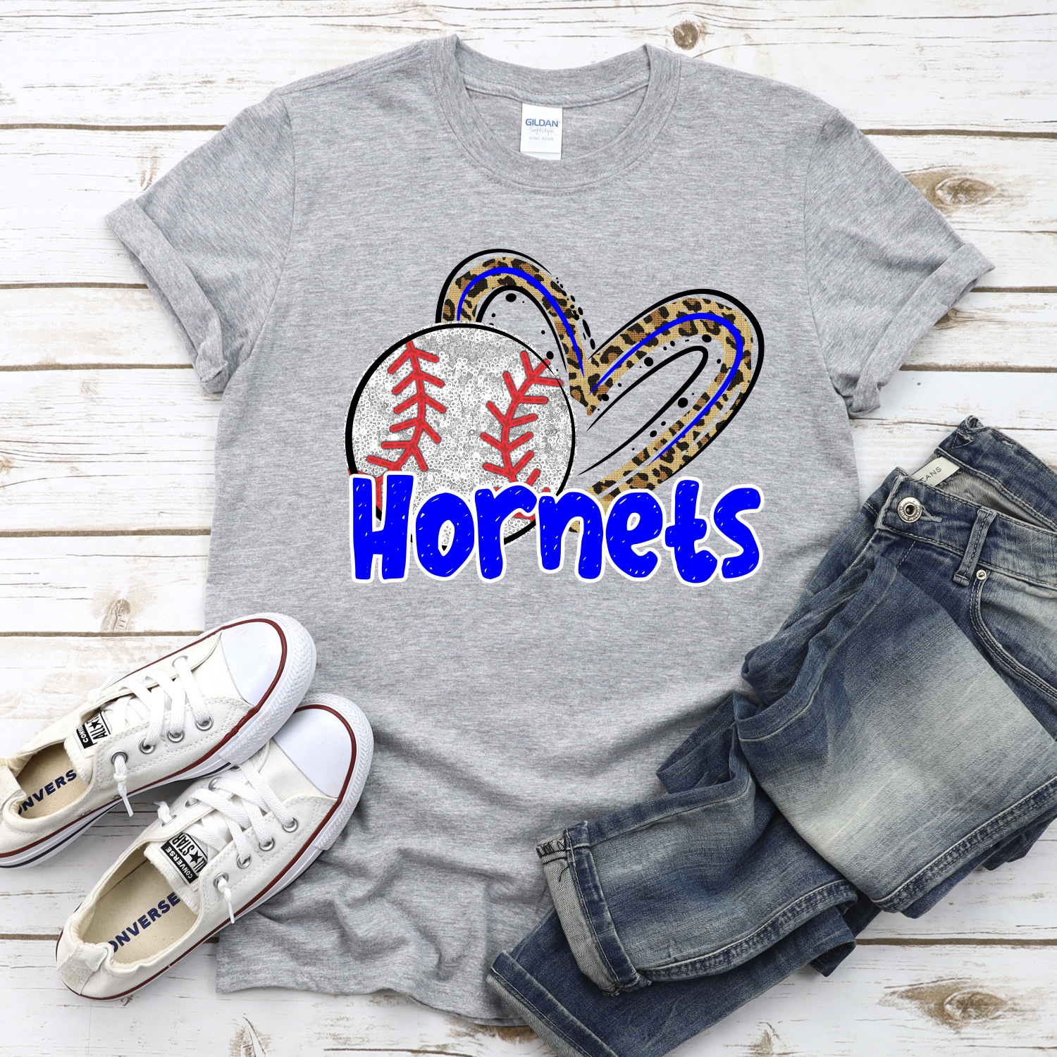 CUSTOM HORNETS (faux) glitter baseball leopard heart *DTF* Transfers - Image 2