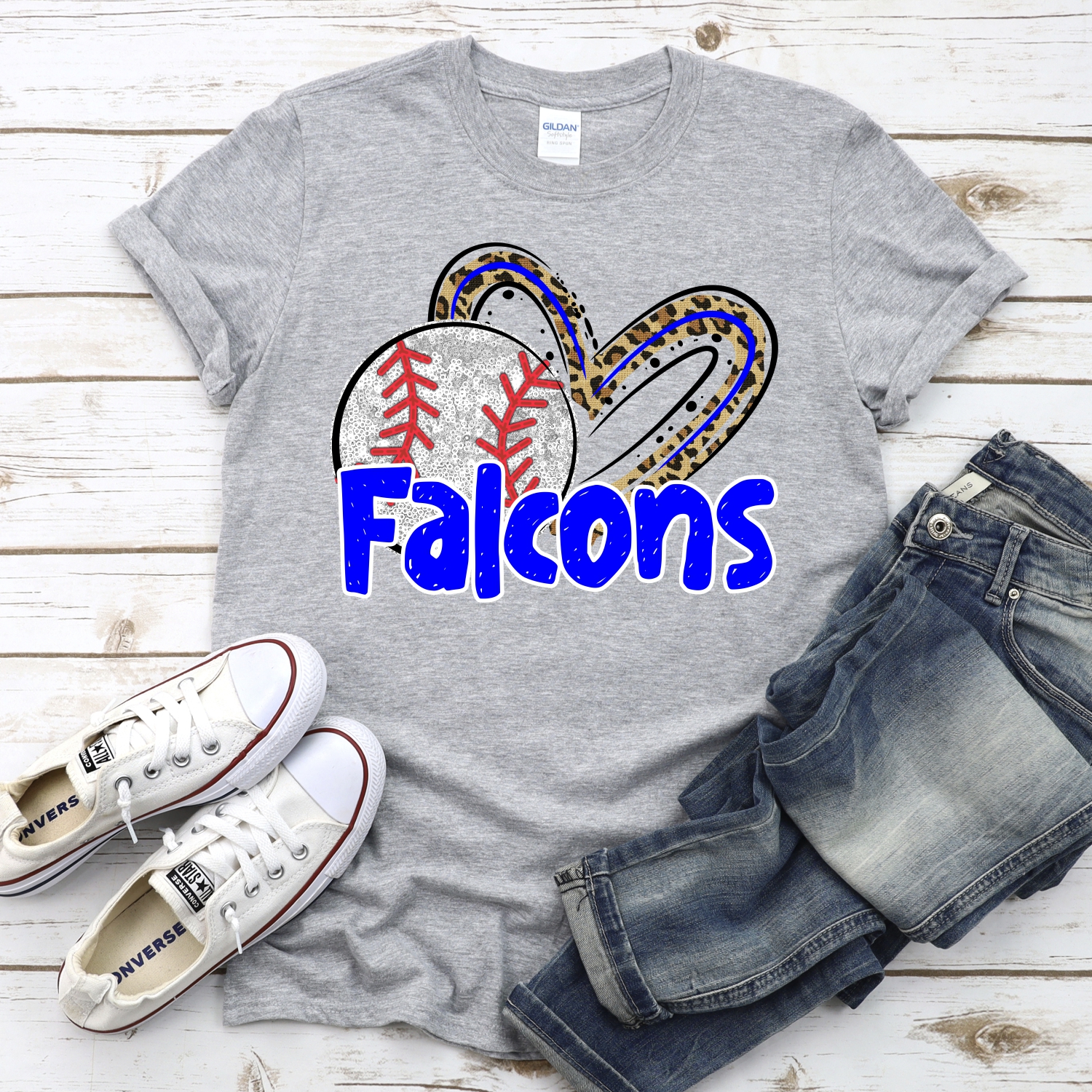 CUSTOM FALCONS (faux) glitter baseball leopard heart *DTF* Transfers - Image 2