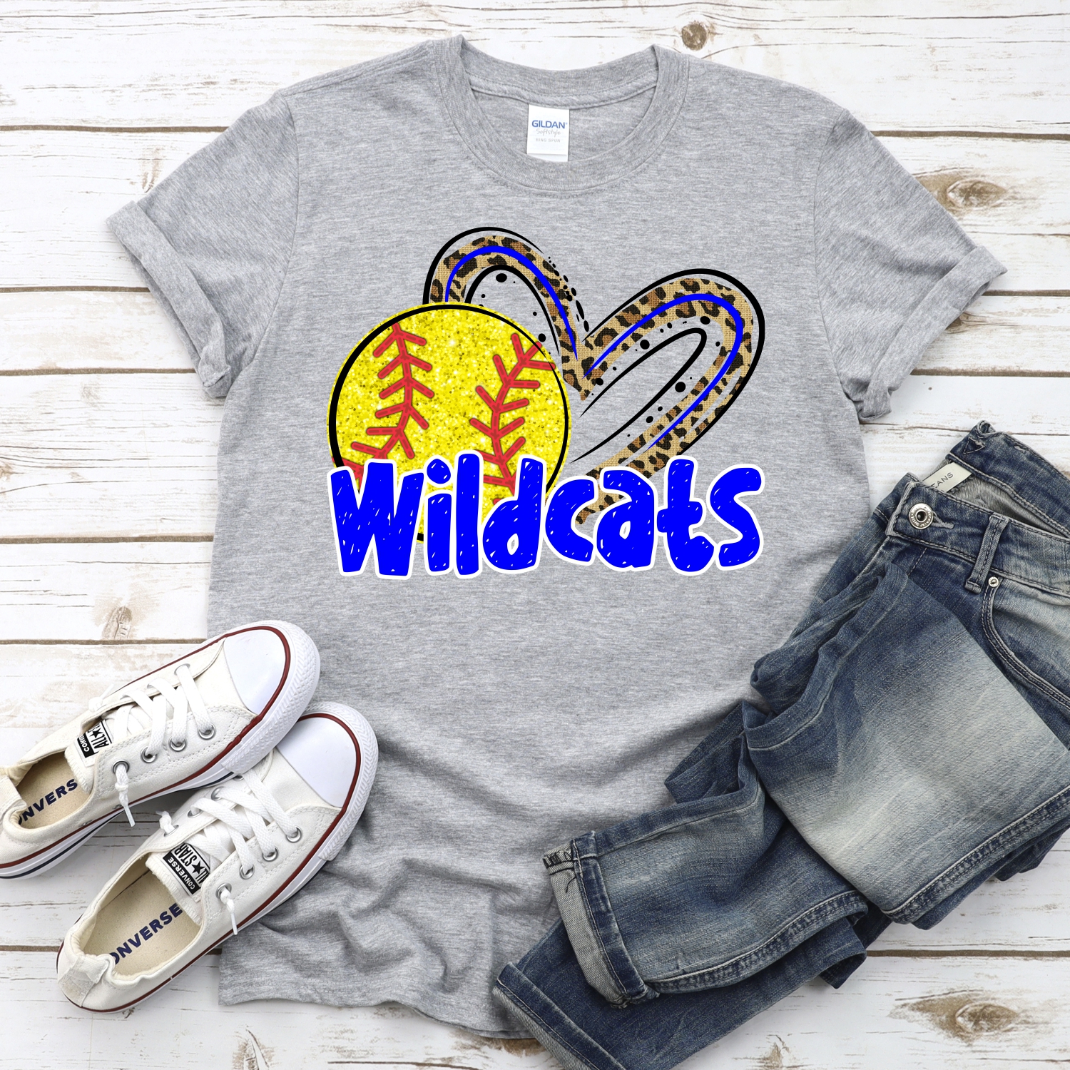 CUSTOM WILDCATS (faux) glitter softball leopard heart *DTF* Transfer - Image 2