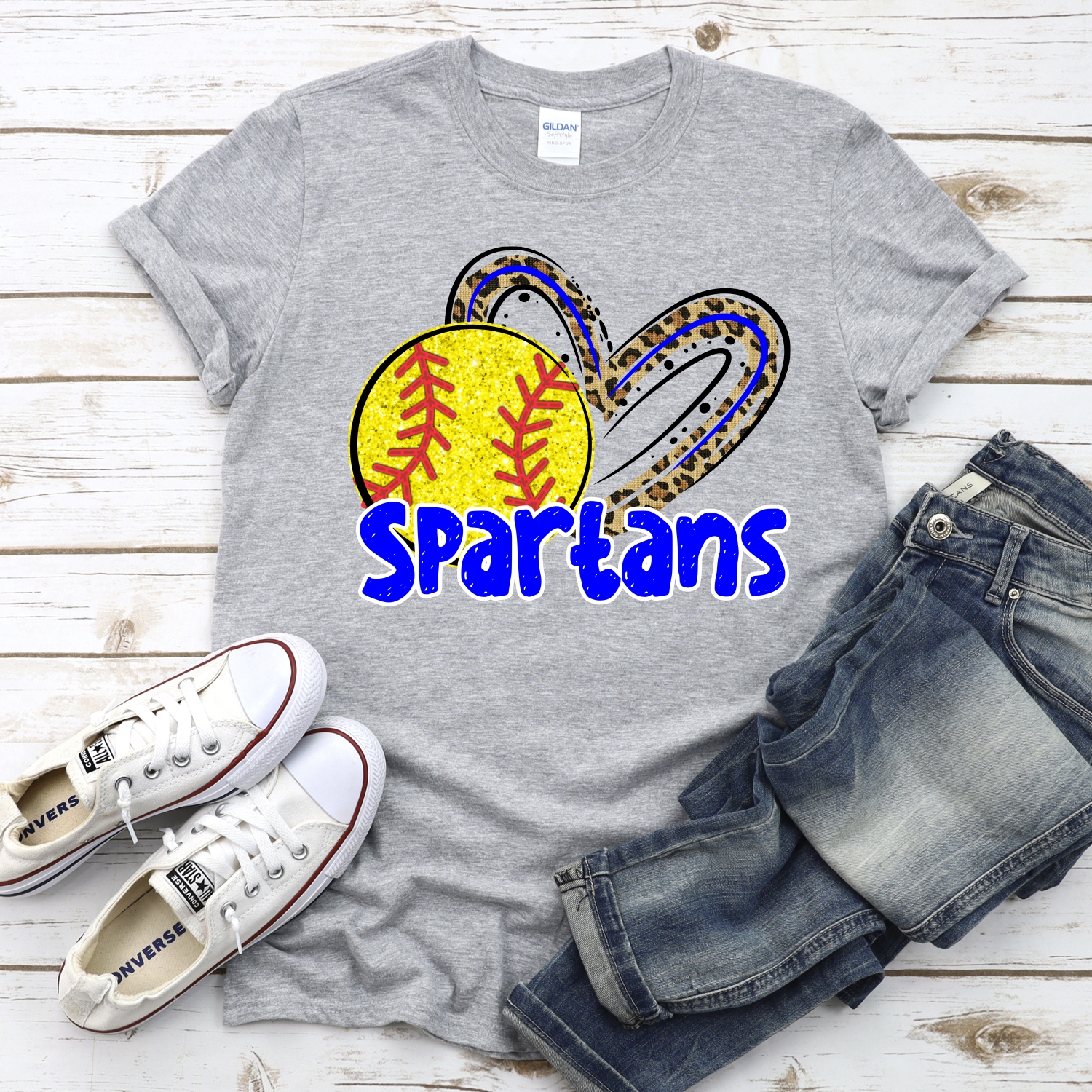 CUSTOM SPARTANS (faux) glitter softball leopard heart *DTF* Transfer - Image 2