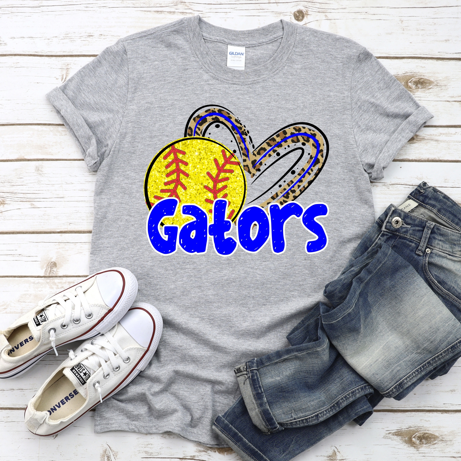 CUSTOM GATORS (faux) glitter softball leopard heart *DTF* Transfer - Image 2