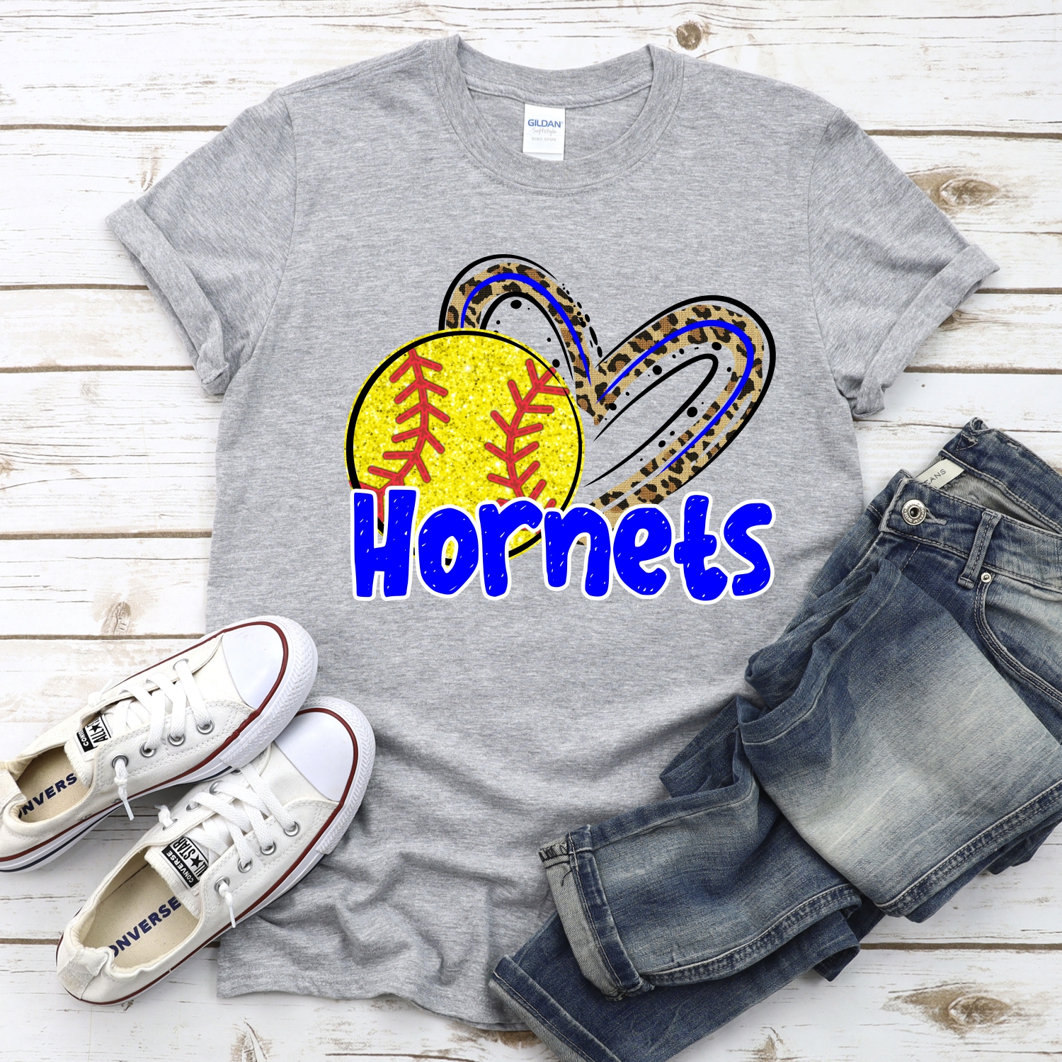 CUSTOM HORNETS (faux) glitter softball leopard heart *DTF* Transfer - Image 2