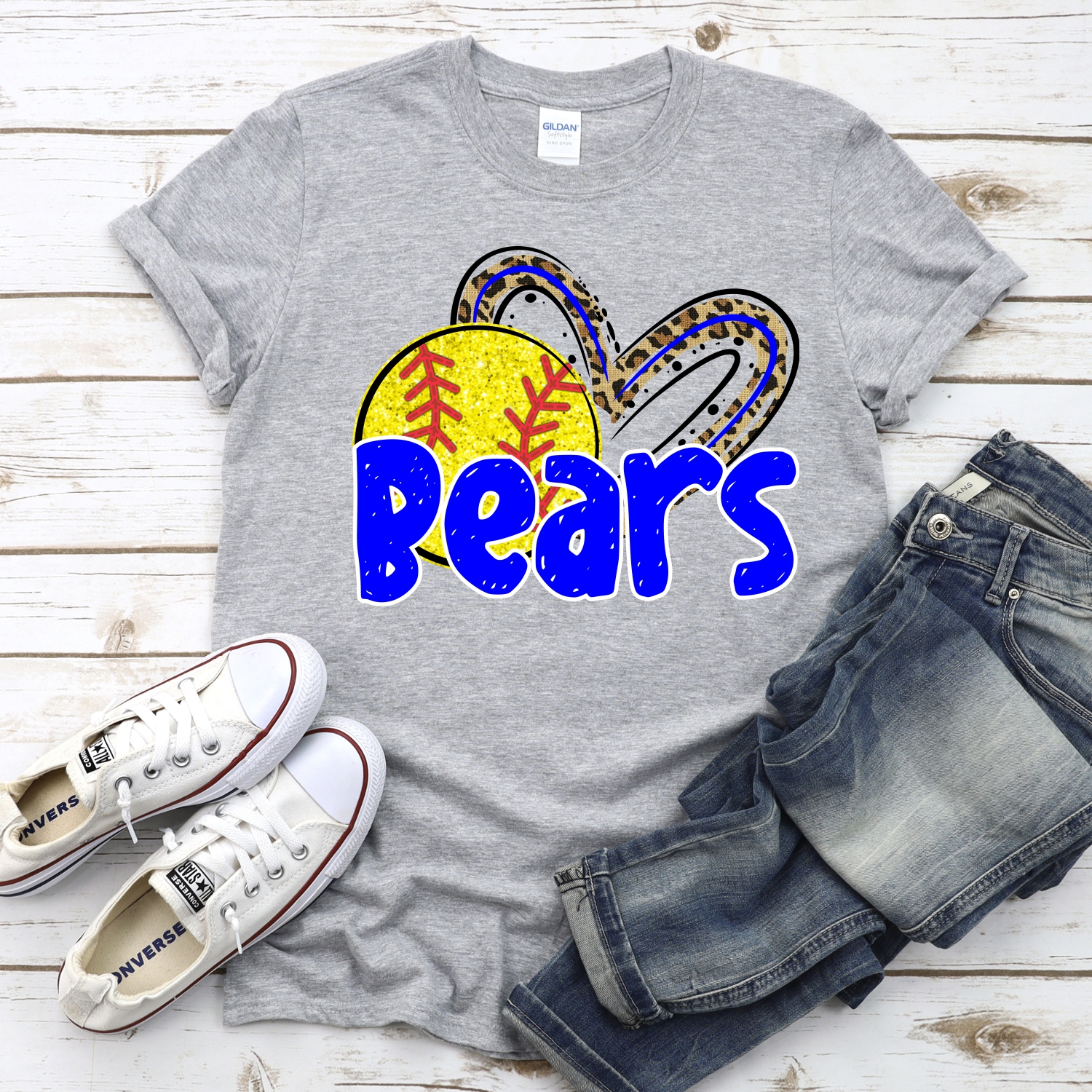 CUSTOM BEARS (faux) glitter softball leopard heart *DTF* Transfer - Image 2