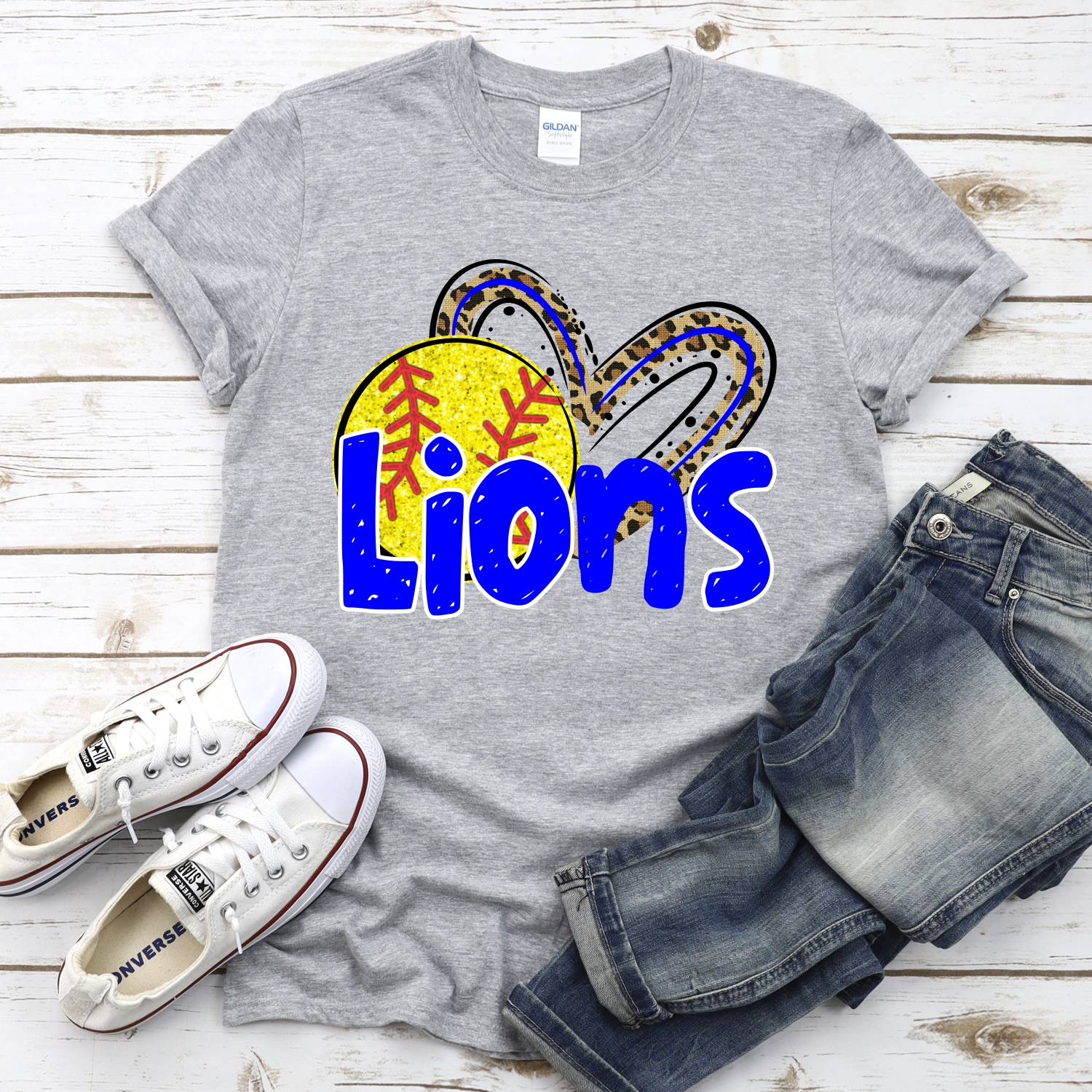 CUSTOM LIONS (faux) glitter softball leopard heart *DTF* Transfer - Image 2
