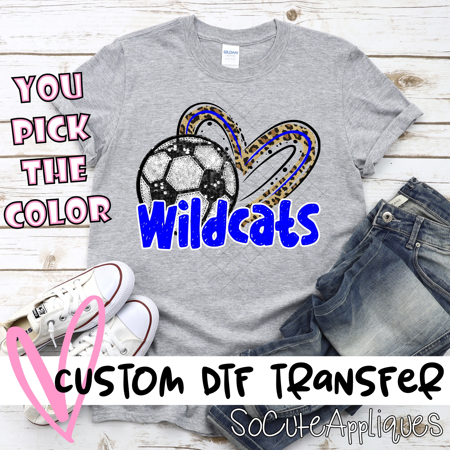 CUSTOM WILDCATS (faux) glitter soccer leopard heart *DTF* Transfer