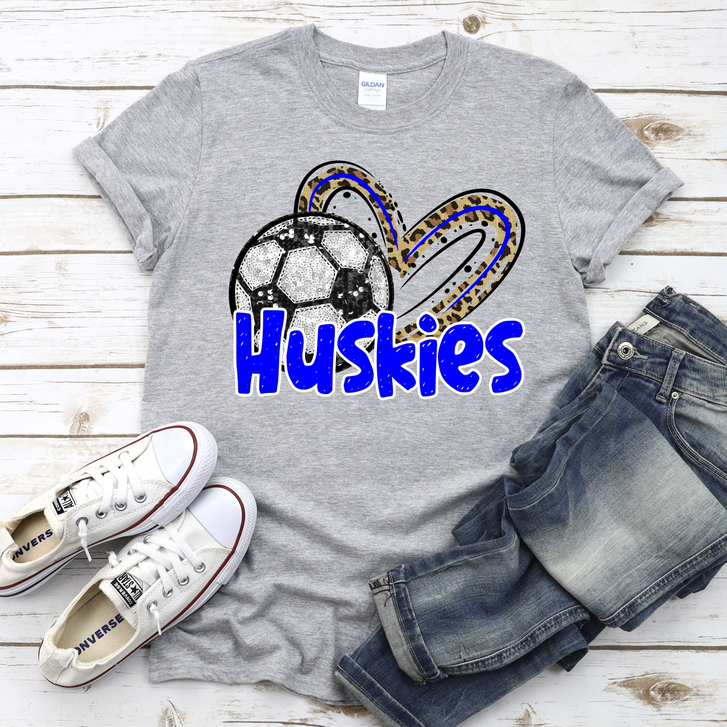CUSTOM HUSKIES (faux) glitter soccer leopard heart *DTF* Transfer - Image 2