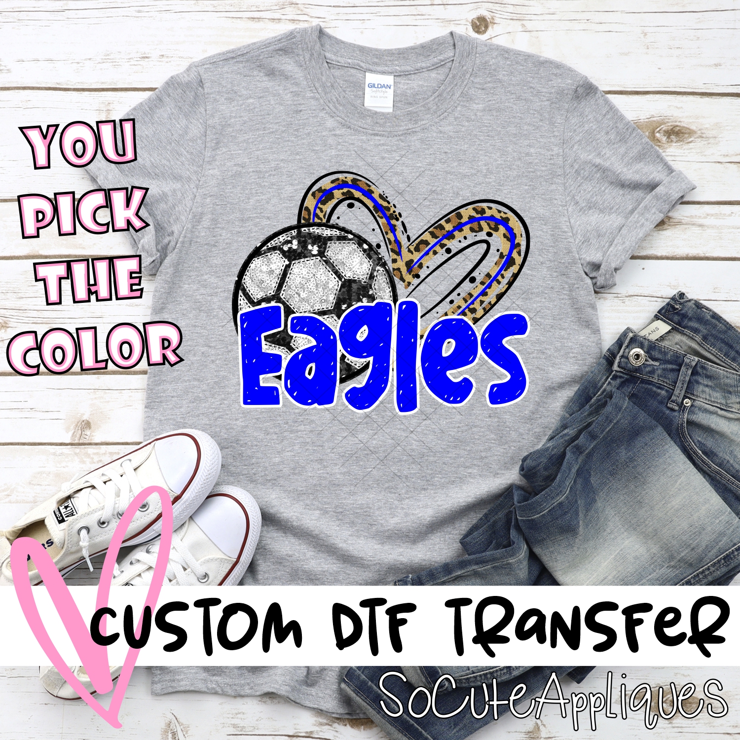 CUSTOM EAGLES (faux) glitter soccer leopard heart *DTF* Transfer