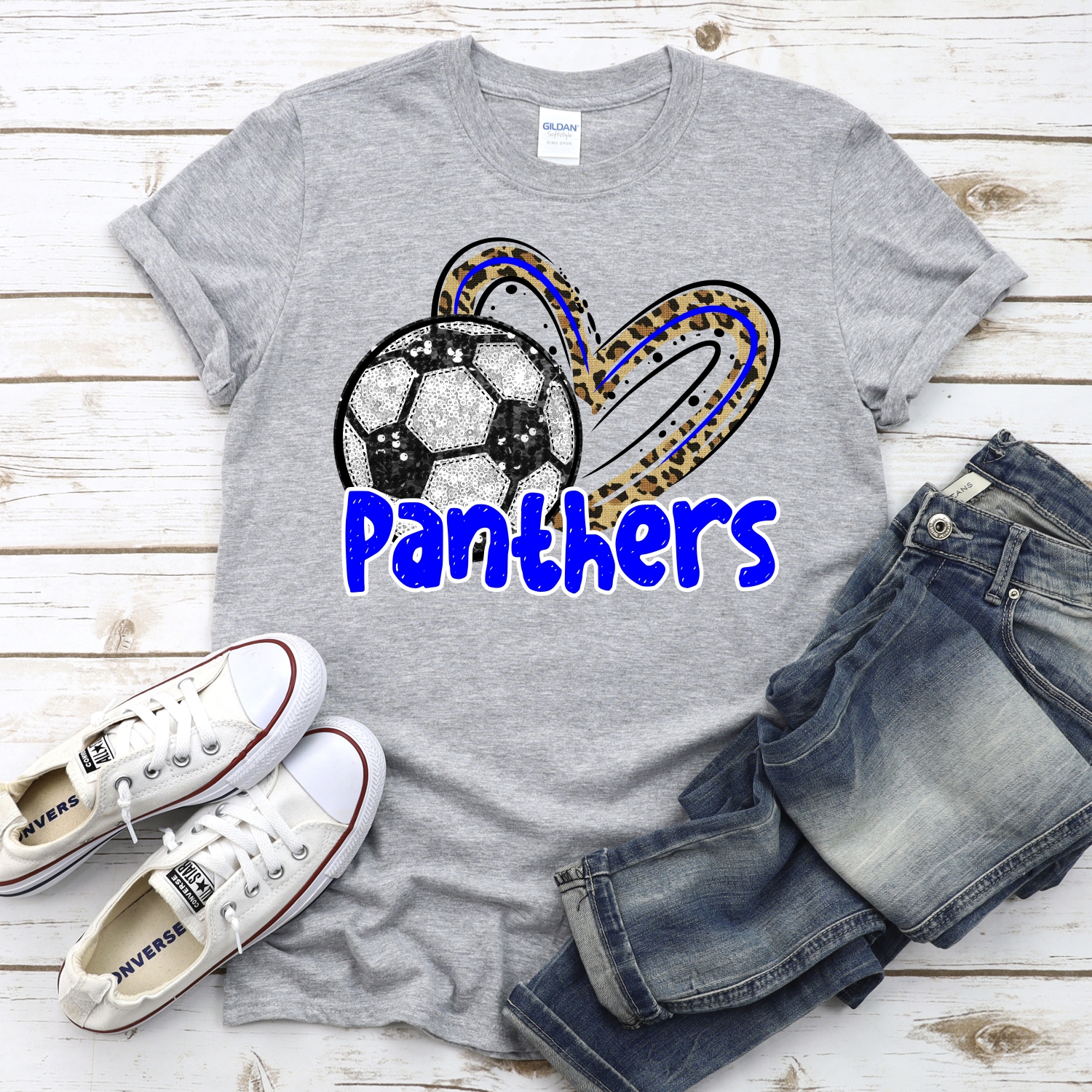 CUSTOM PANTHERS (faux) glitter soccer leopard heart *DTF* Transfer - Image 2