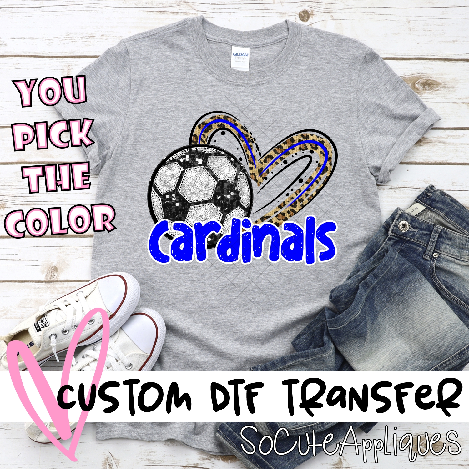CUSTOM CARDINALS (faux) glitter soccer leopard heart *DTF* Transfer