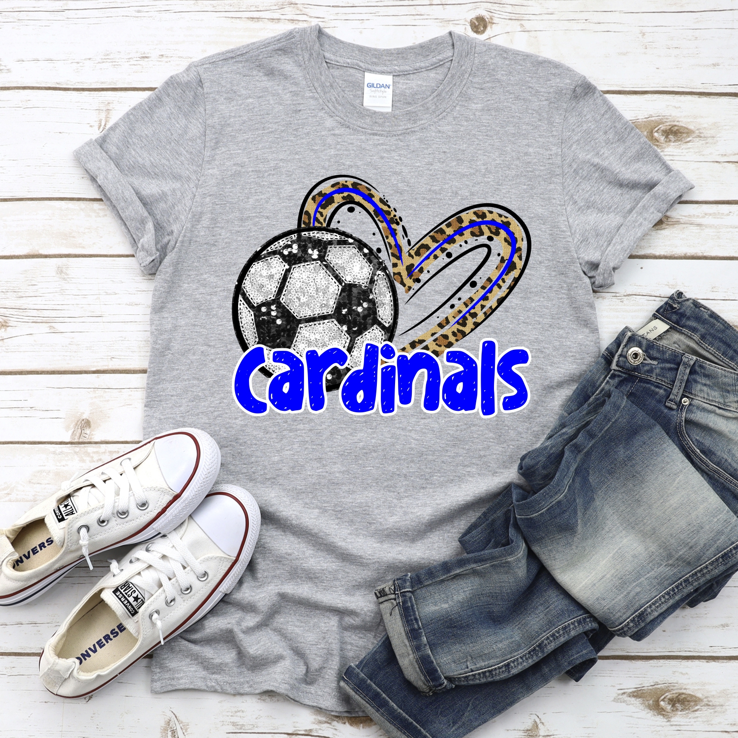 CUSTOM CARDINALS (faux) glitter soccer leopard heart *DTF* Transfer - Image 2