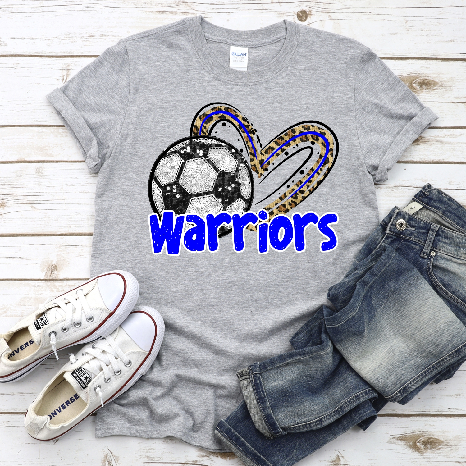 CUSTOM WARRIORS (faux) glitter soccer leopard heart *DTF* Transfer - Image 2