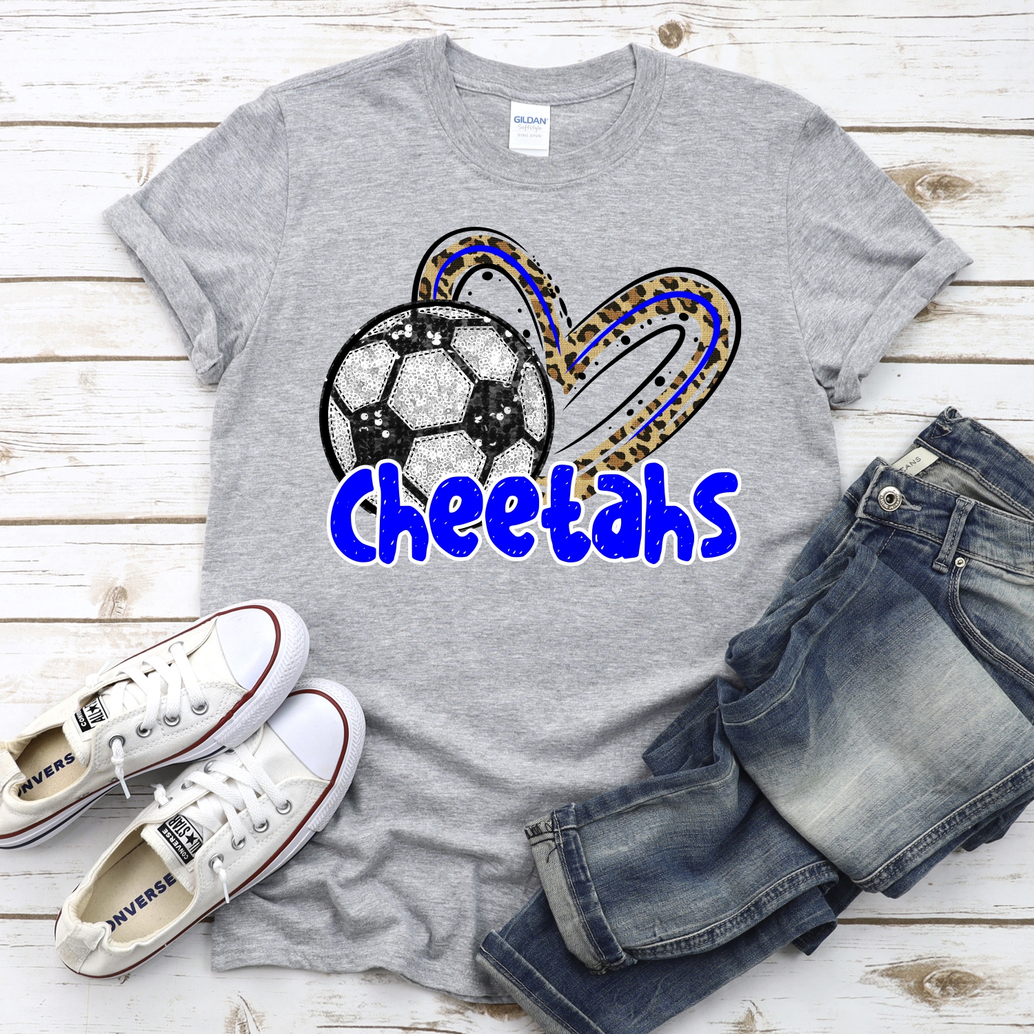 CUSTOM CHEETAHS (faux) glitter soccer leopard heart *DTF* Transfer - Image 2