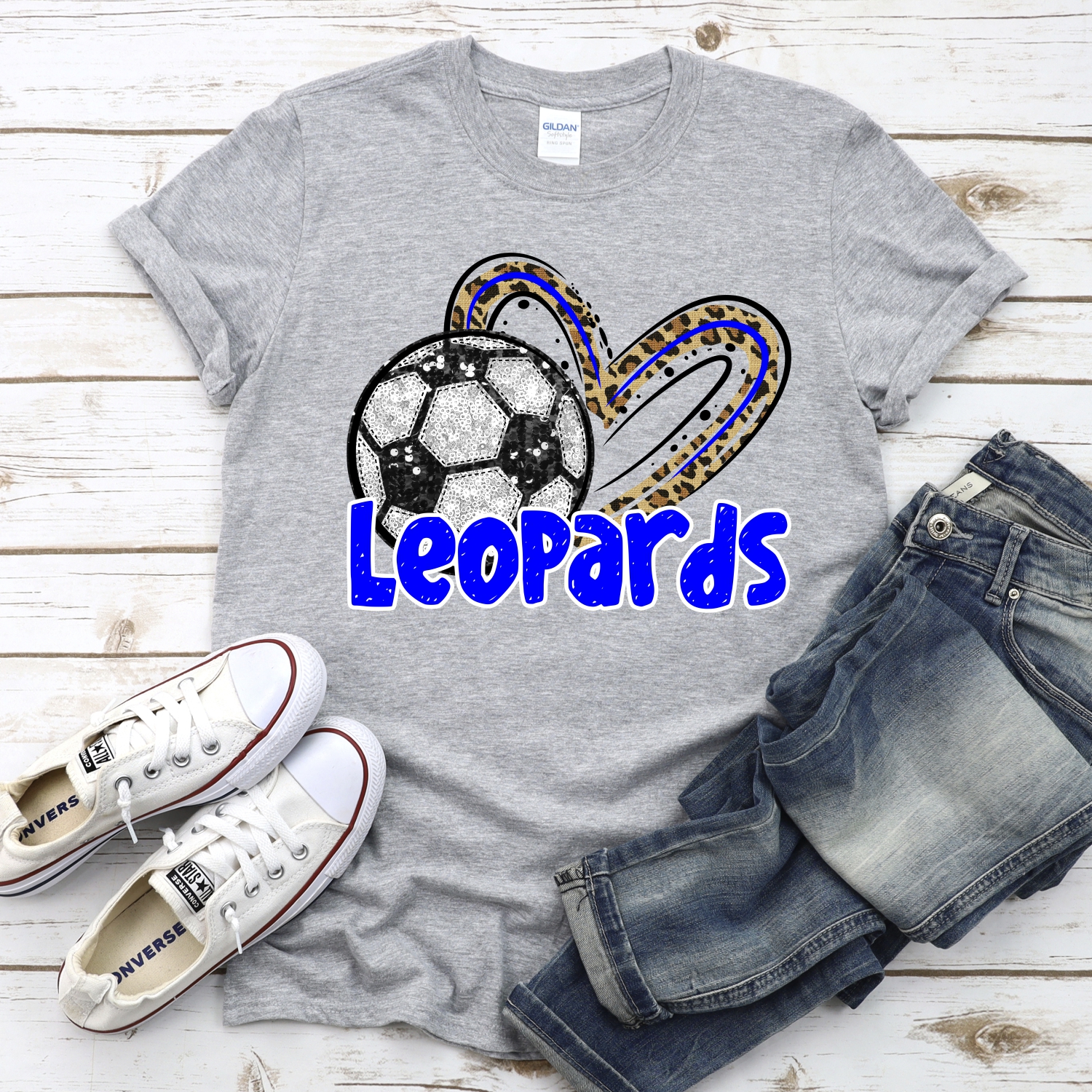 CUSTOM LEOPARDS (faux) glitter soccer leopard heart *DTF* Transfer - Image 2