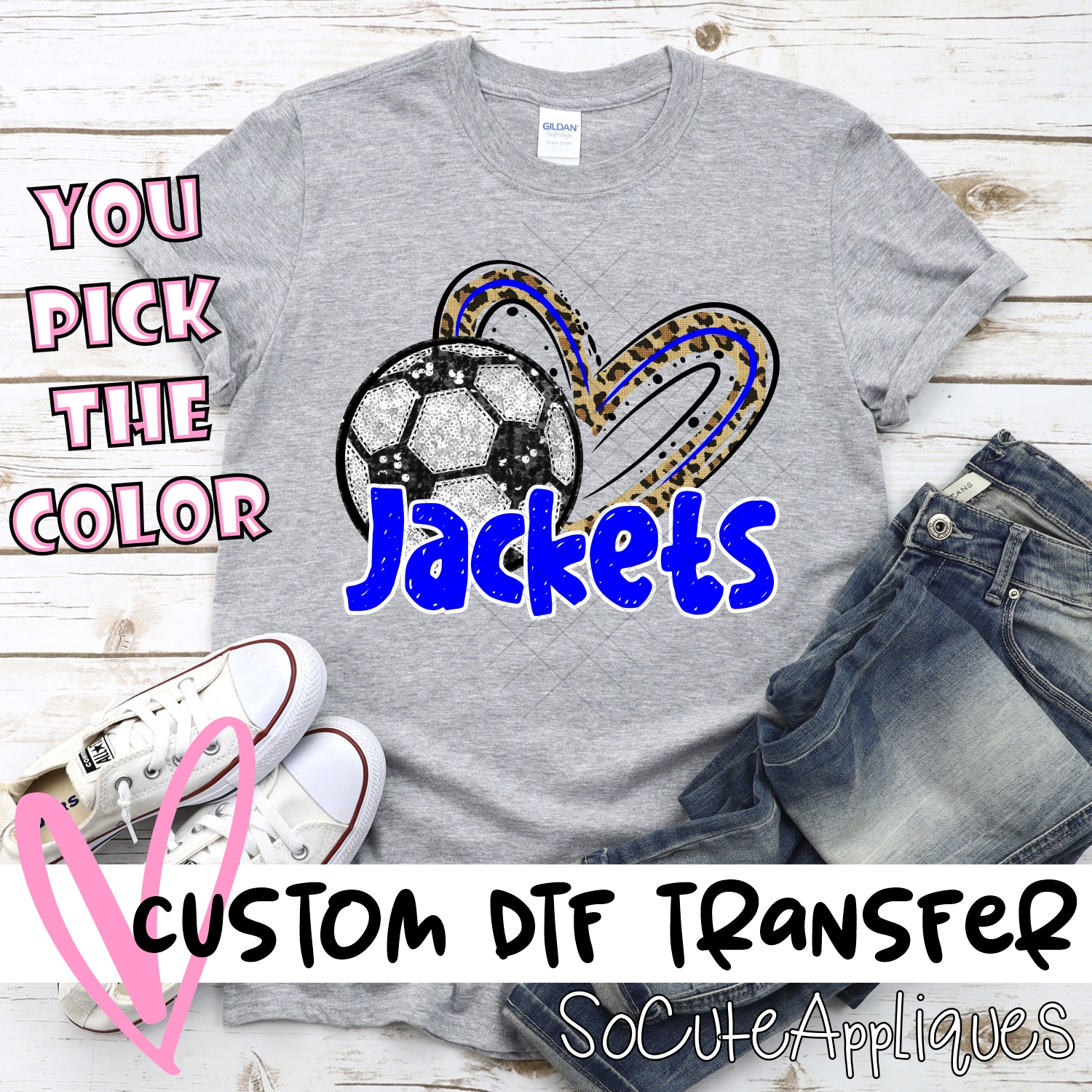 CUSTOM JACKETS (faux) glitter soccer leopard heart *DTF* Transfer