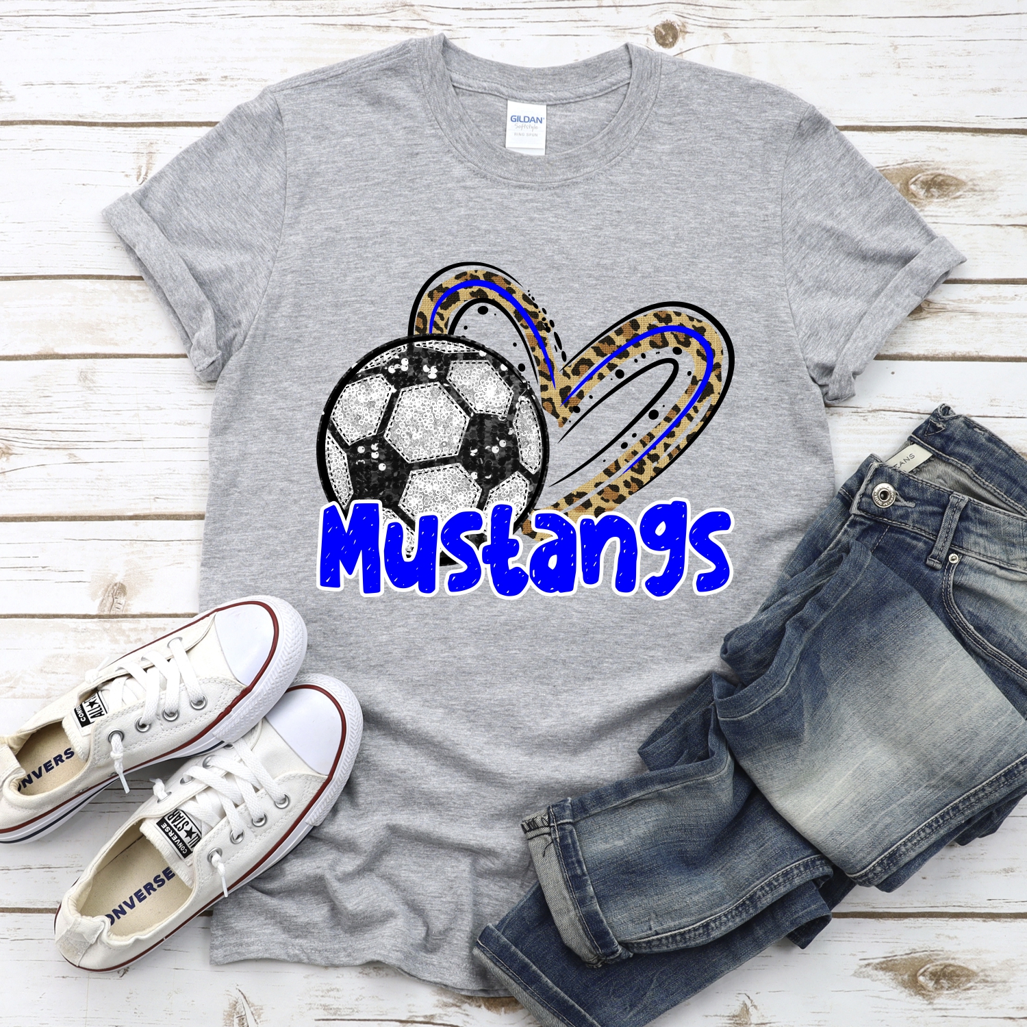 CUSTOM MUSTANGS (faux) glitter soccer leopard heart *DTF* Transfer - Image 2