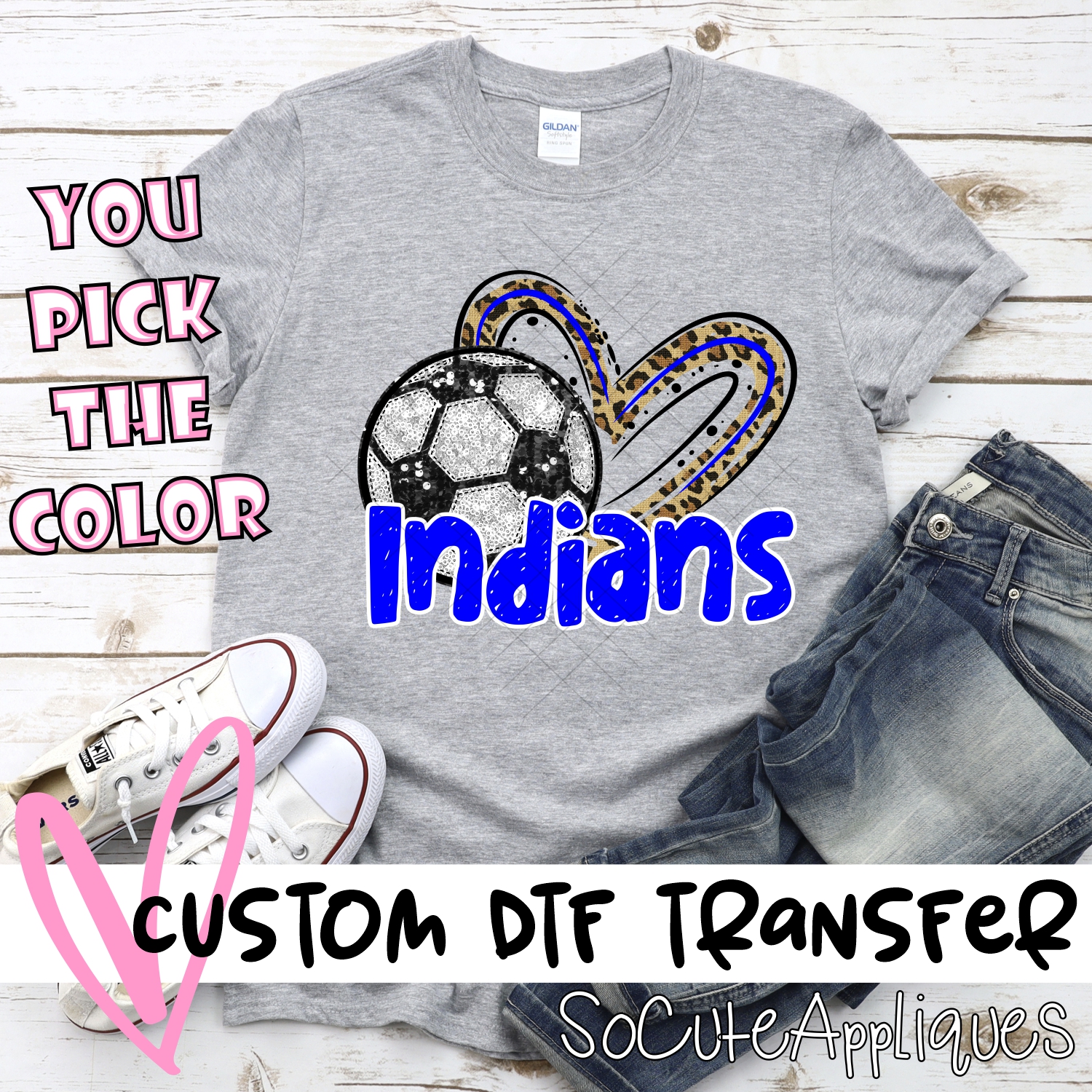 CUSTOM INDIANS (faux) glitter soccer leopard heart *DTF* Transfer