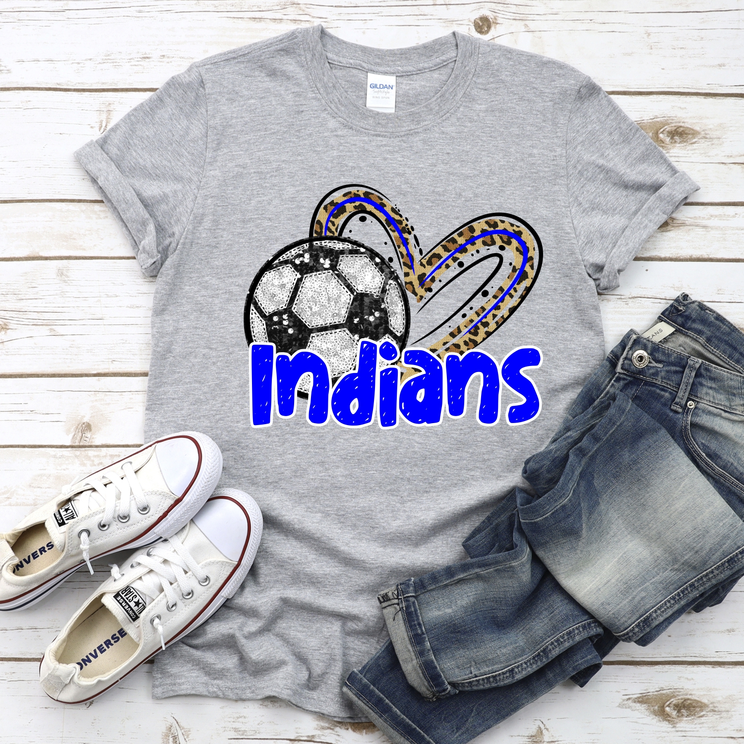 CUSTOM INDIANS (faux) glitter soccer leopard heart *DTF* Transfer - Image 2