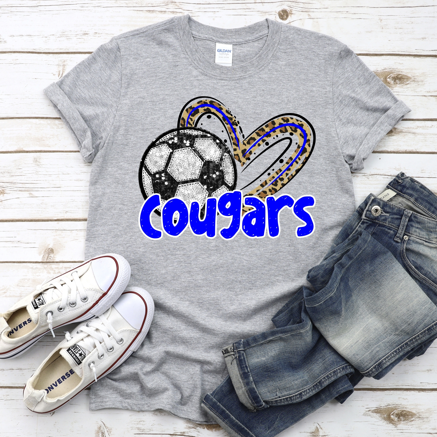 CUSTOM COUGARS (faux) glitter soccer leopard heart *DTF* Transfer - Image 2