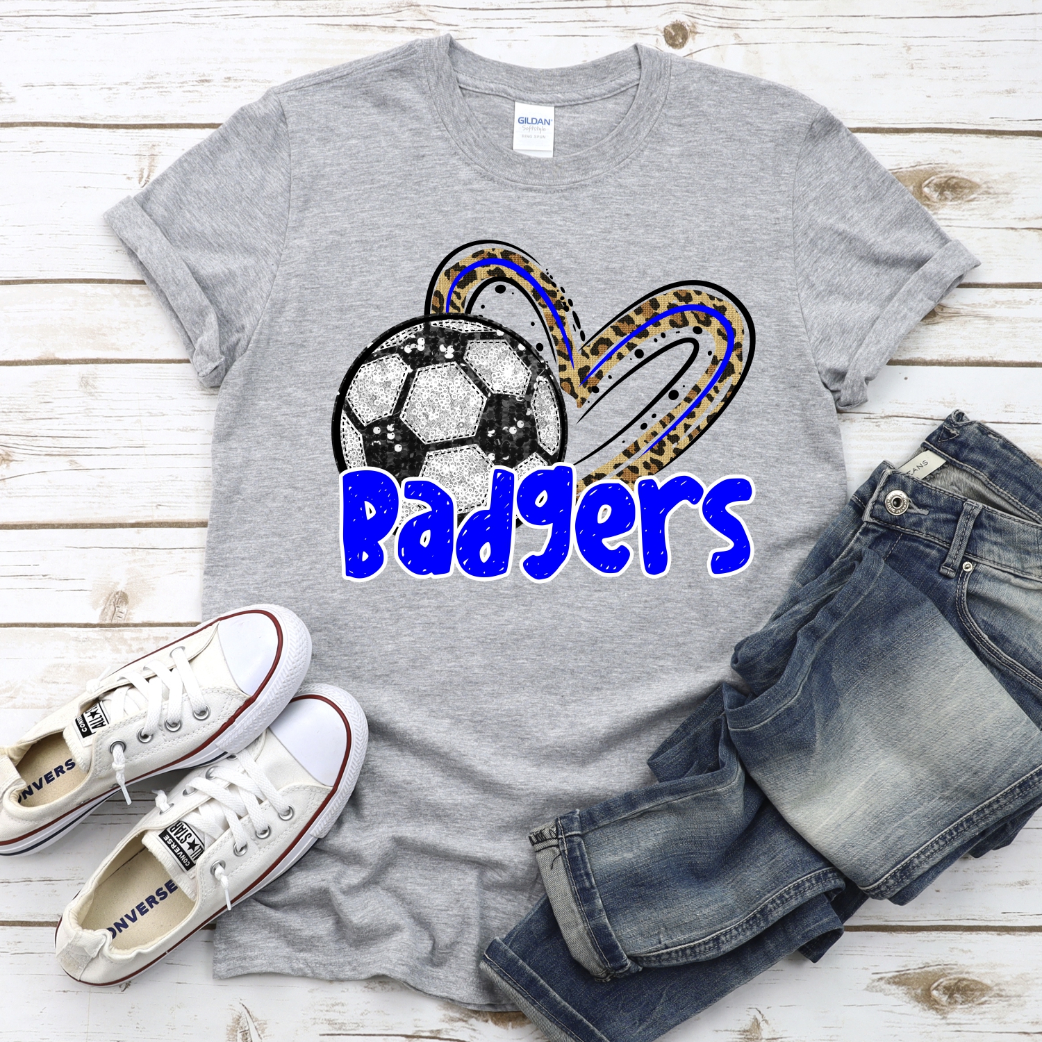 CUSTOM BADGERS (faux) glitter soccer leopard heart *DTF* Transfer - Image 2