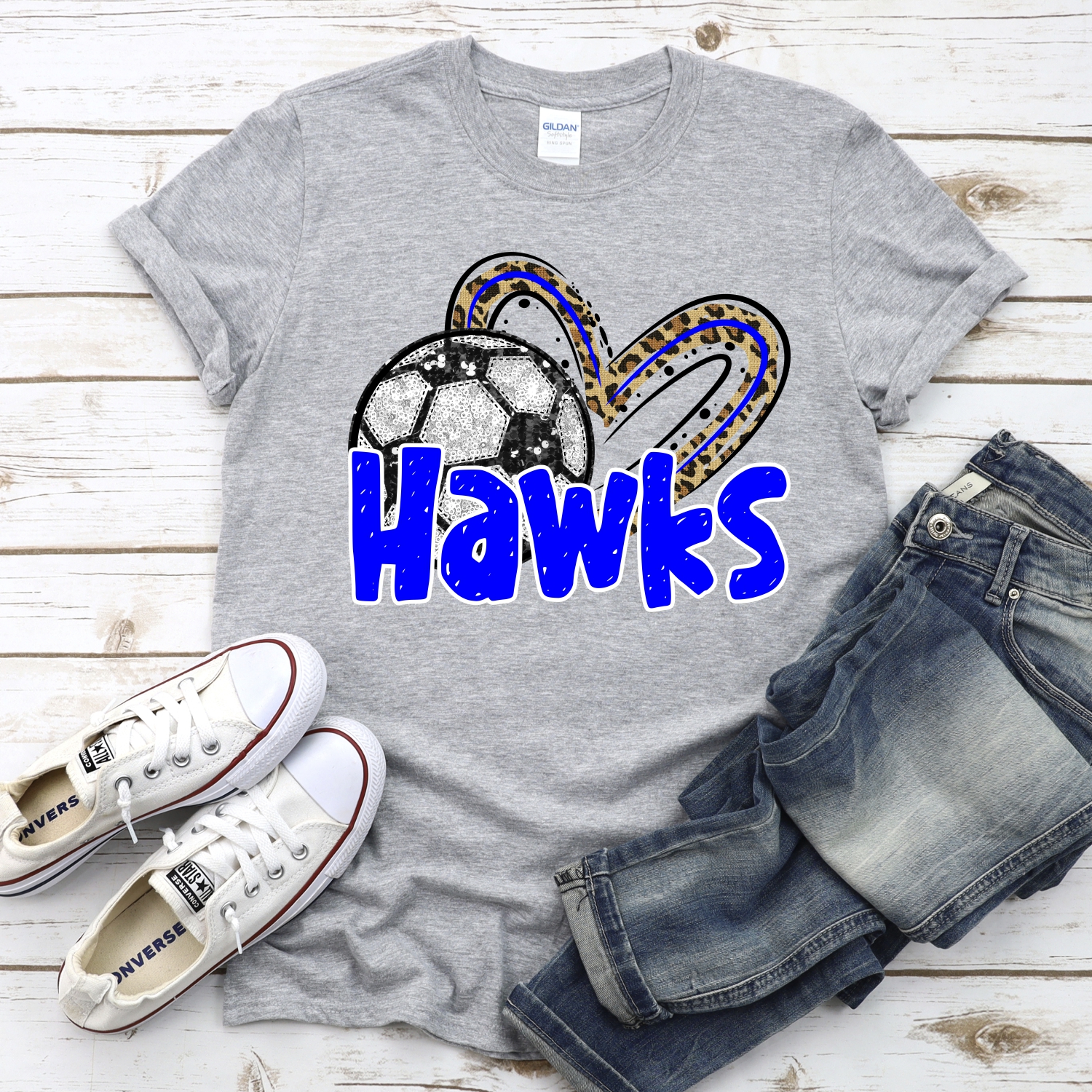 CUSTOM HAWKS (faux) glitter soccer leopard heart *DTF* Transfer - Image 2