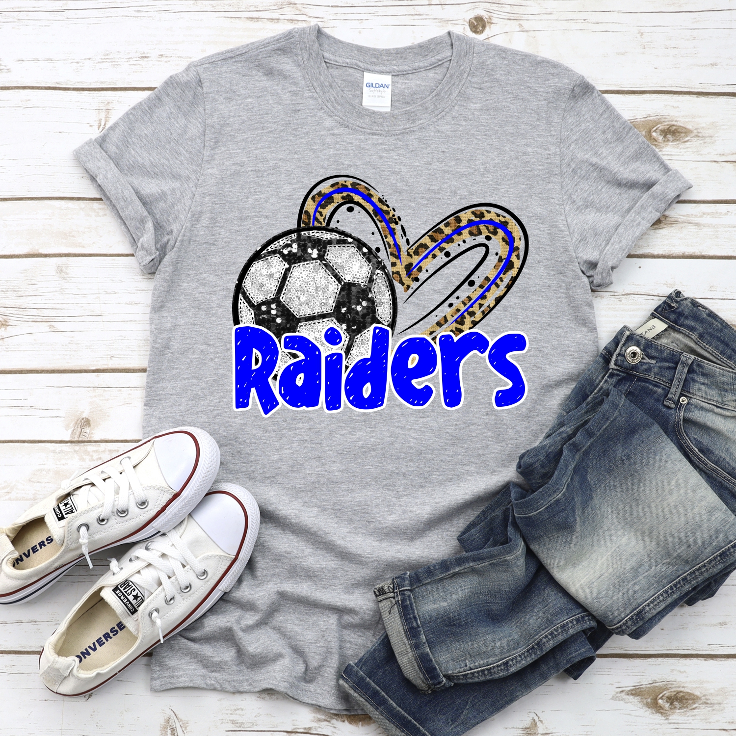 CUSTOM RAIDERS (faux) glitter soccer leopard heart *DTF* Transfer - Image 2