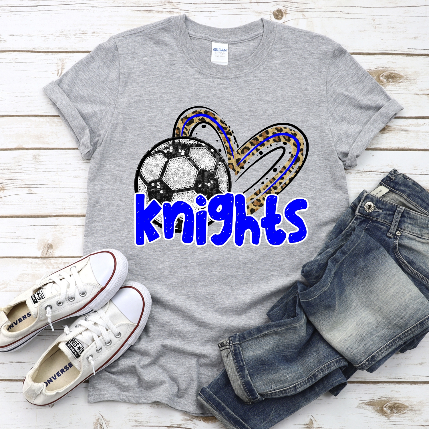 CUSTOM KNIGHTS (faux) glitter soccer leopard heart *DTF* Transfer - Image 2
